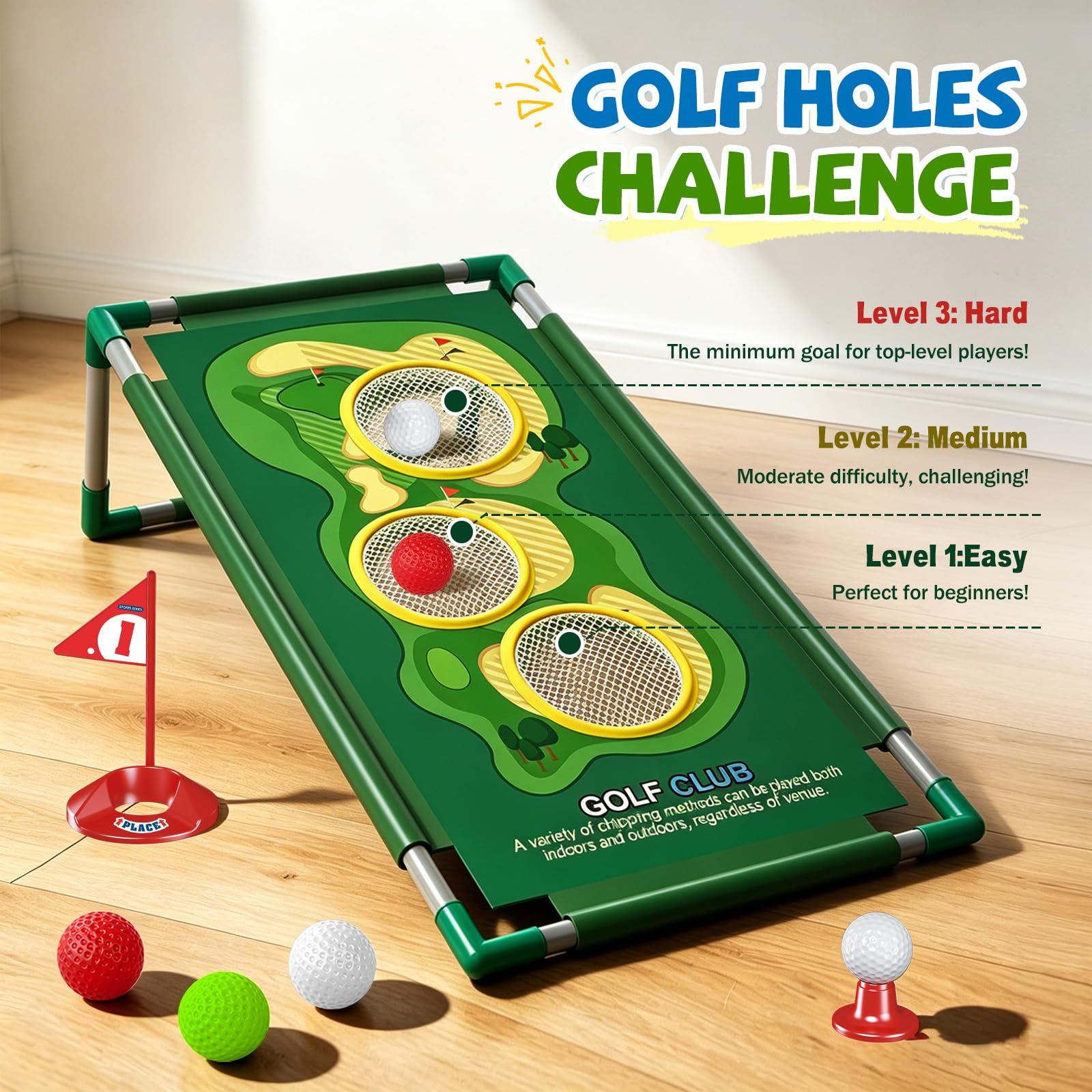 YESHIN Golf Spielset für Zuhause mit Fußpedal-Ballwerfer & Putting-Matte