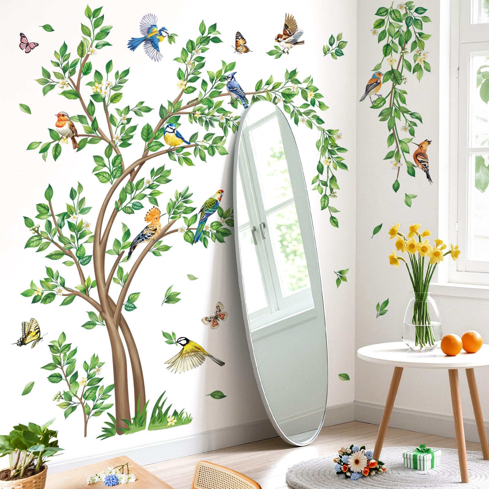 Stickers Muraux Grand Arbre Vert décalmile Autocollant Mural Plante Salon