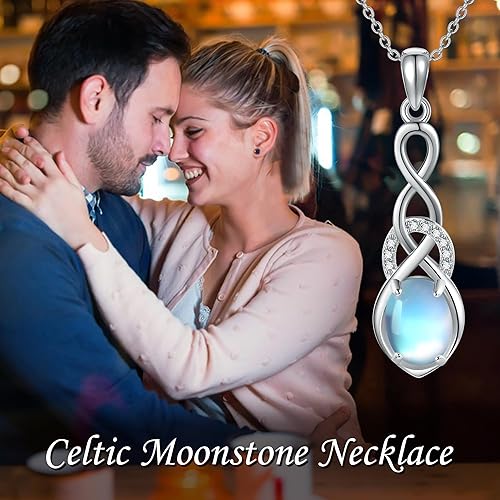 Vista 6 de AXOMY Collar de nudo celta de plata de ley 925 con colgante celta de piedra lunar celta, joyería celta irlandesa, regalos de cumpleaños