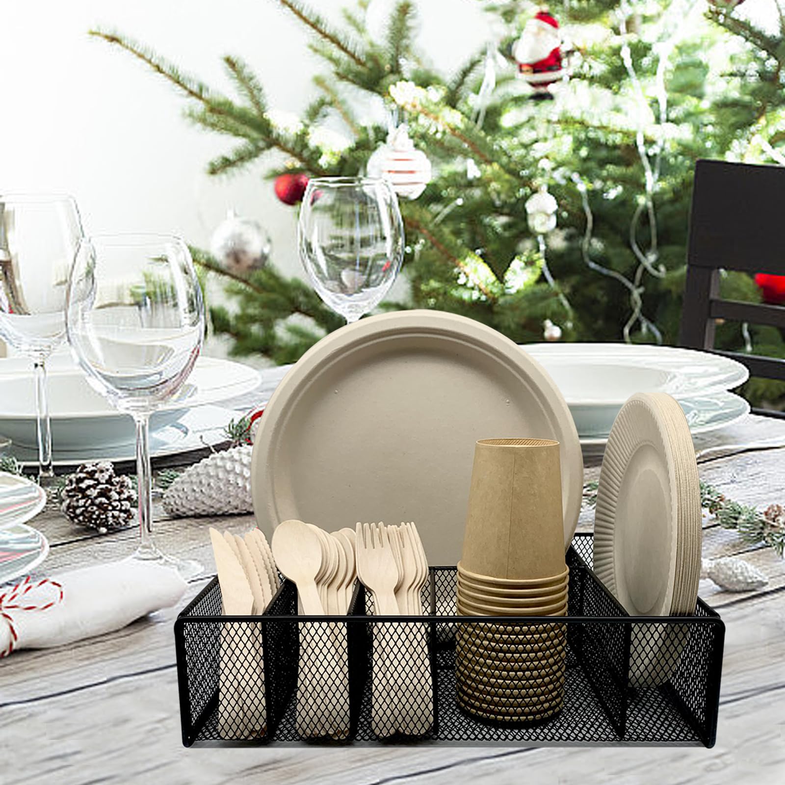 2 Organizer Per Piatti Di Carta In Metall0 - 6 Scomparti Per Posate, Tovaglioli E Tazze, Per Cucina, Feste E Picnic