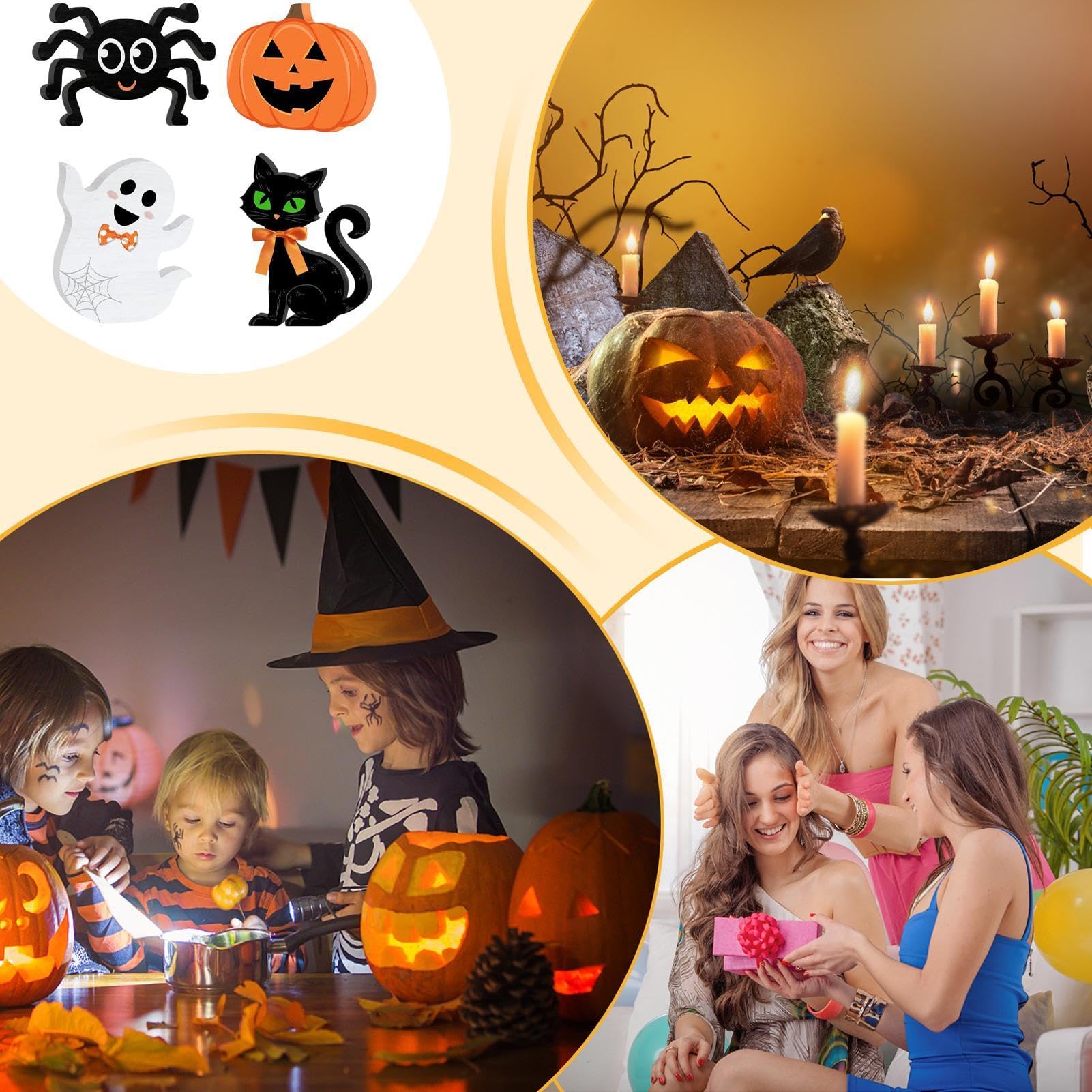 3-teilige Halloween-Geister-Tischdekoration Aus Holz – Niedliche Geisterschilder, Ca. 10–15 Cm
