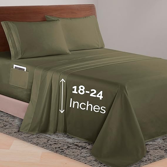 Elegant Comfort Luxurious 1500 Premium Hotel Quality Microfiber 4-Piece Sheet Set, 18-24 Inches Deep - Extra Deep Pocket Sheets - Ultra Soft 4PC Deep Pocket Sheets, California King, Sage/Green
