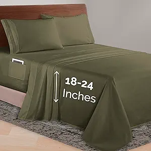 Elegant Comfort Luxurious 1500 Premium Hotel Quality Microfiber 4-Piece Sheet Set, 18-24 Inches Deep - Extra Deep Pocket Sheets - Ultra Soft 4PC Deep Pocket Sheets, Queen, Sage/Green