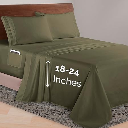 Elegant Comfort Luxurious 1500 Premium Hotel Quality Microfiber 4-Piece Sheet Set, 18-24 Inches Deep - Extra Deep Pocket Sheets - Ultra Soft 4PC Deep Pocket Sheets, California King, Sage/Green