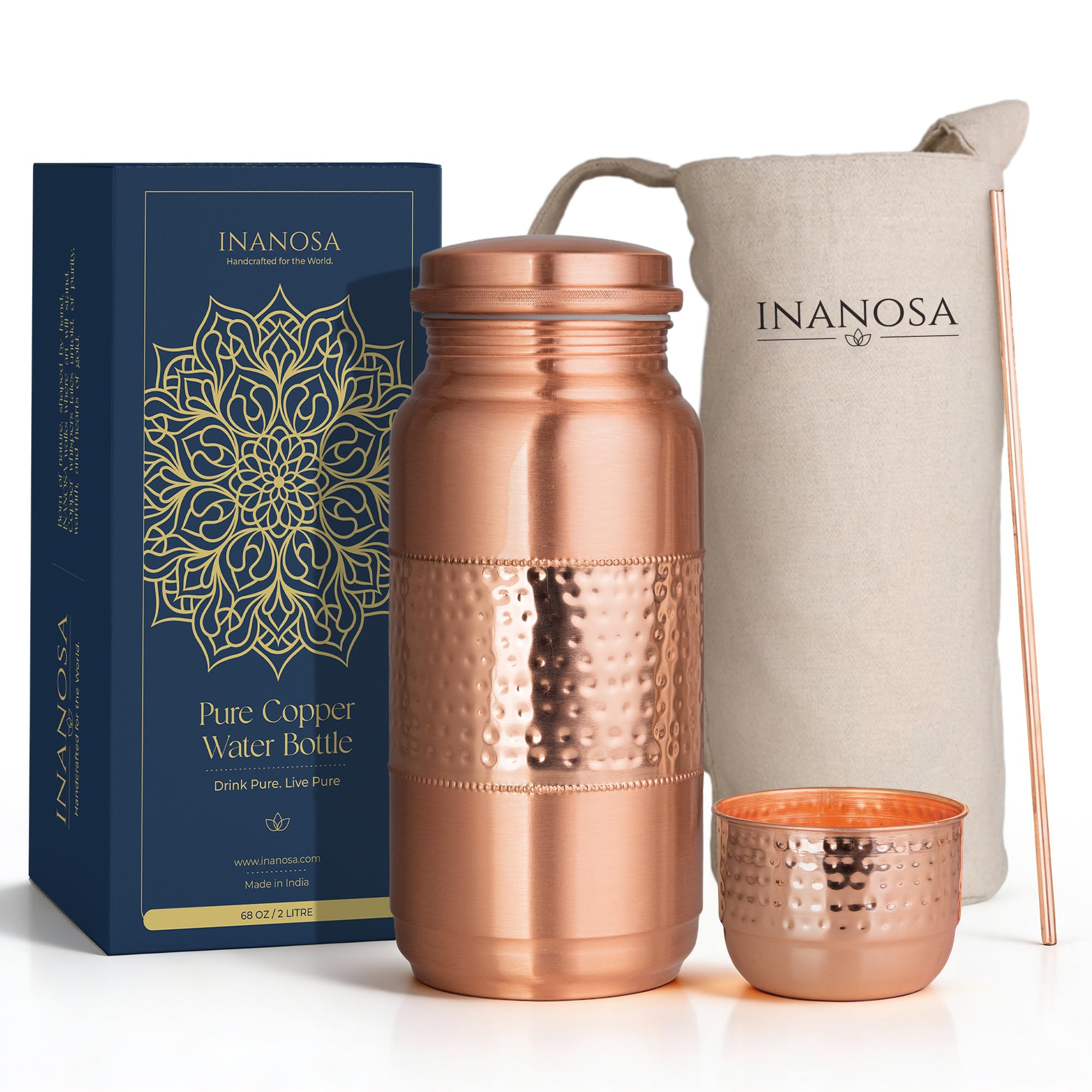 Amazon.com: inanosa Pure Copper Water Bottle 68 oz with Mug, Straw