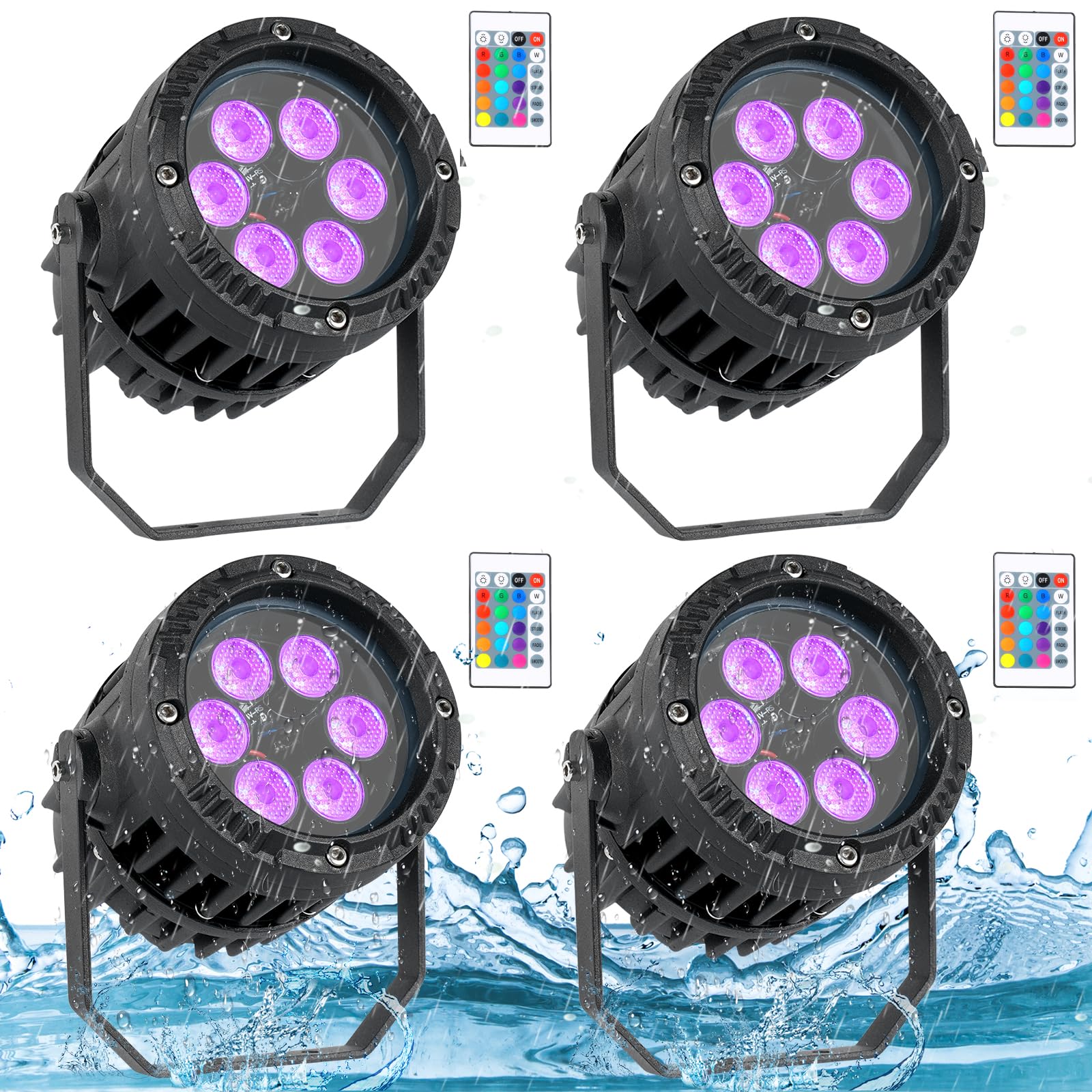 Étanche Par LED RGBW 4 en 1 Lumières DJ Éclairage de Scène 6 x 3W IP67 avec Télécommande