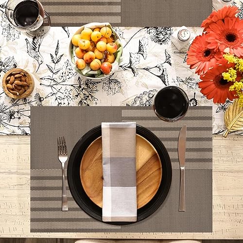 Miniatura 2 de COSMOSACA - Juego de 6 manteles individuales de vinilo a rayas, resistentes al calor, fáciles de limpiar, lavables, uso en interiores y exteriores,