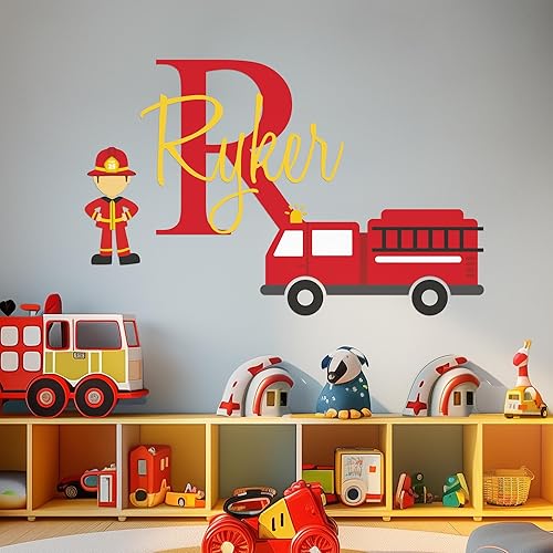 Personalizado Nombre de bombero y su truck- Baby BoyAdhesivo decorativo para pared guardería infantil para Hogar recámara Niños