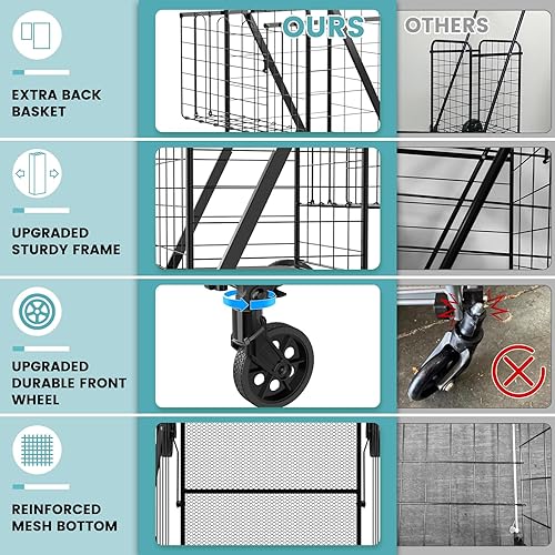 Miniatura 2 de Carrito de compras de 330 libras de capacidad para comestibles, carrito de comestibles jumbo mejorado con forro impermeable, ruedas giratorias