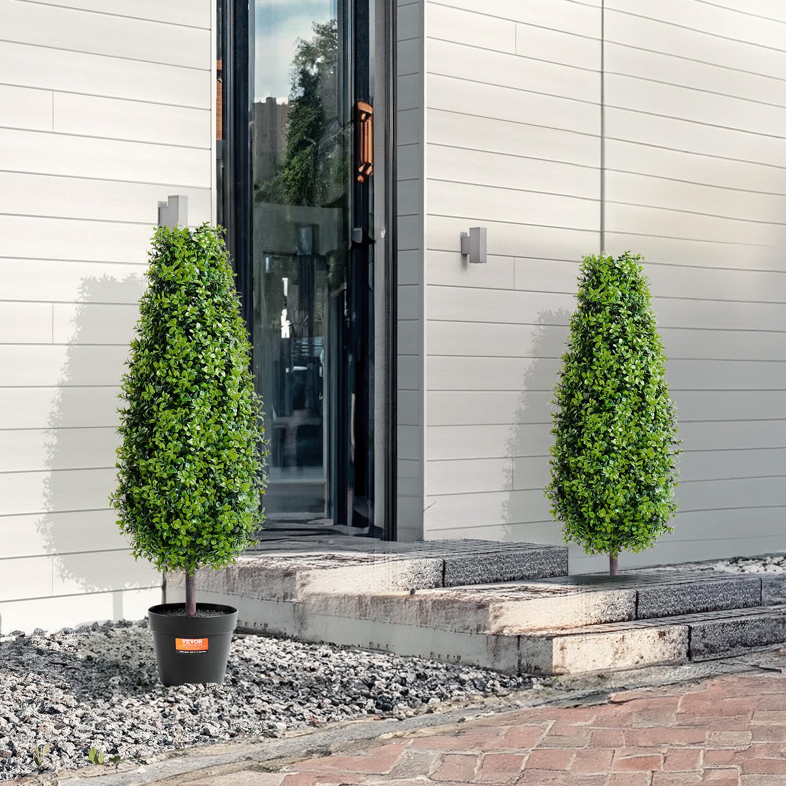 VEVOR Albero di Bosso Artificiale Topiario, 91,4 cm Altezza, 2 Pezzi, Alberi di Bosso Finti, Pianta Artificiale Verde con Foglie, Vaso, Decorazione, Set di Verde con Protezione UV per Arredamento
