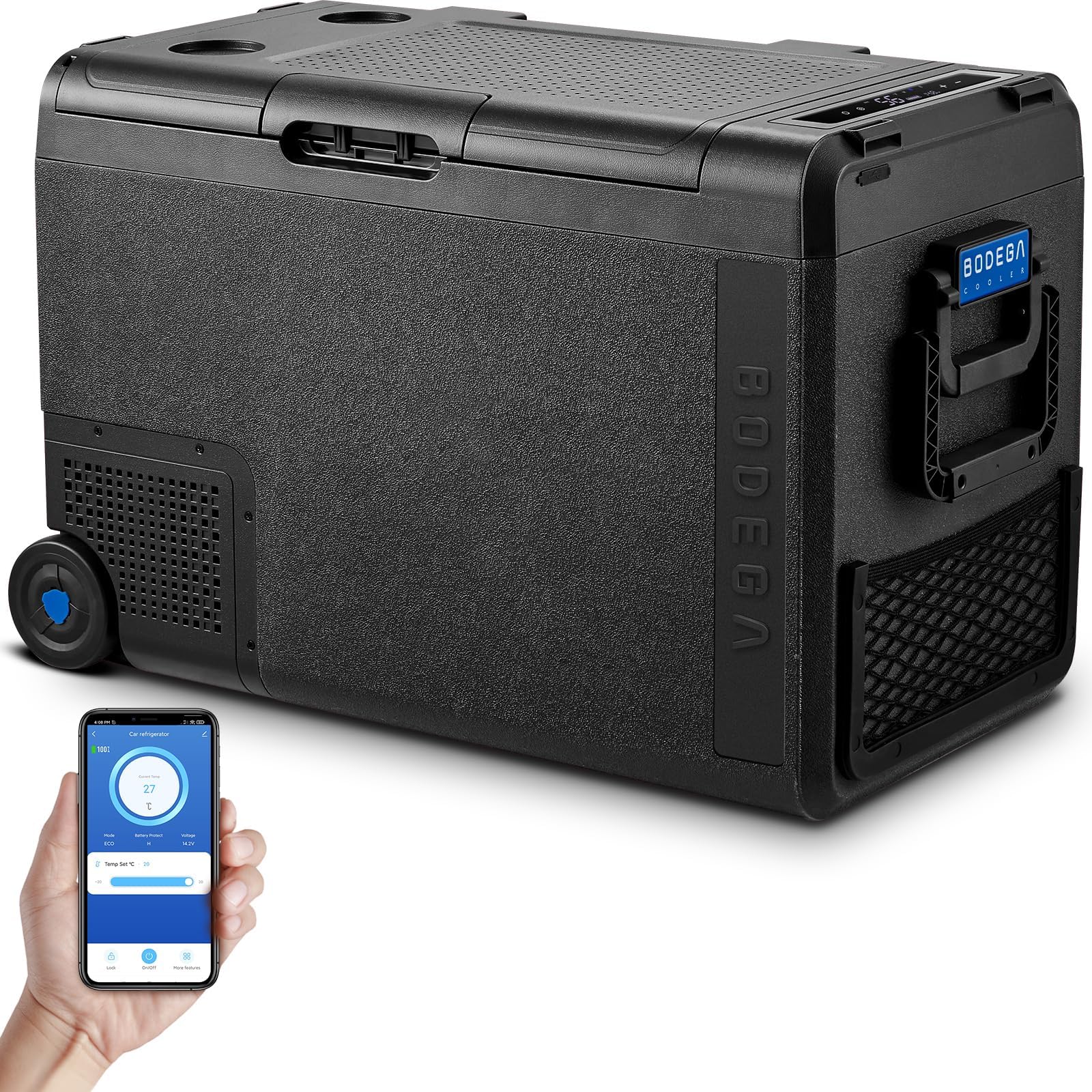 BODEGACOOLER 12 Volt Car Refrigerator, Car Fridge Protable Freezer WIFI APP Control, 50Quart (48L) RV Electric Cooler -4℉-68℉, 12/24V DC 100-240V AC for Outdoor, Truck, Van, Vehicles, Camping, Travel