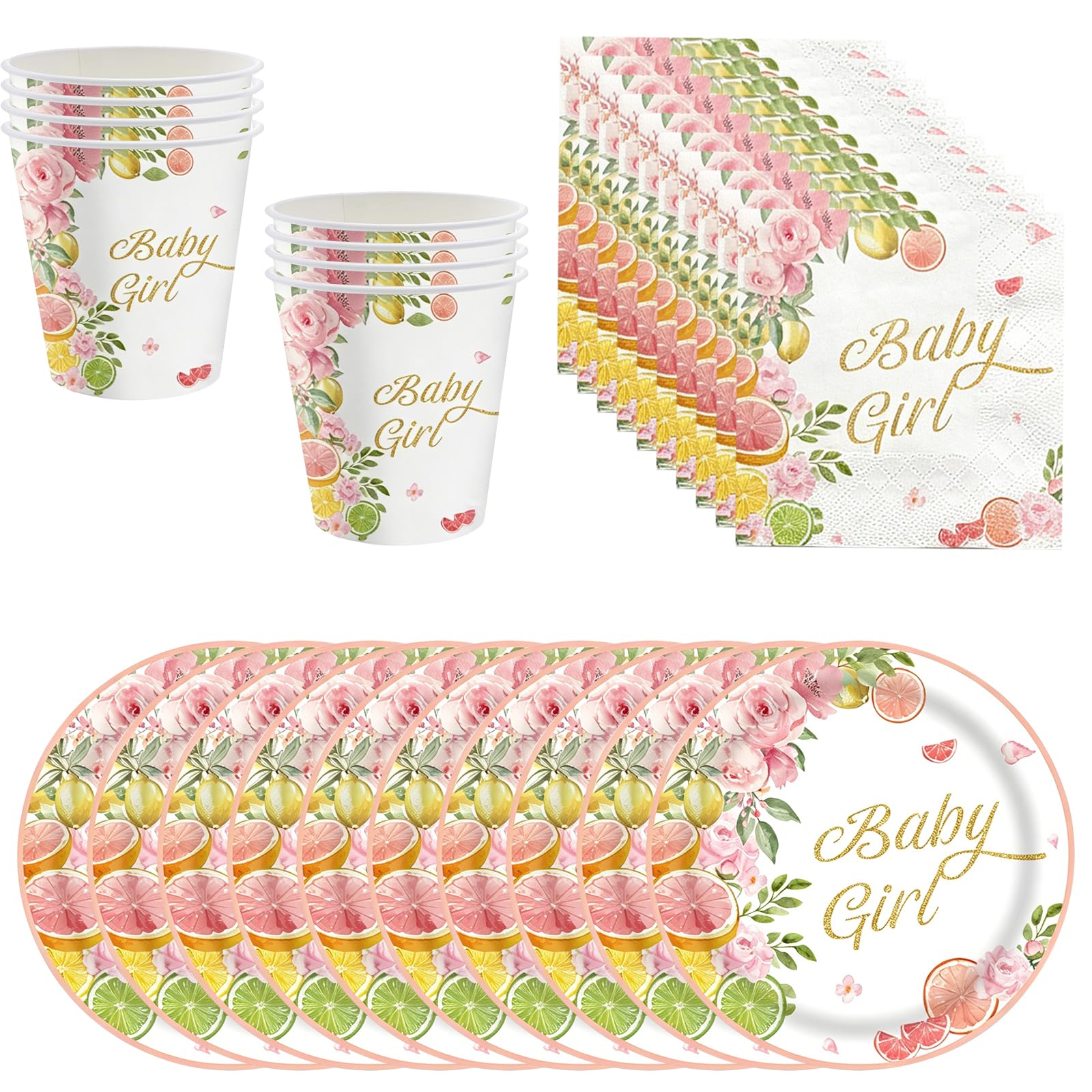 BlinBlin Reusable Pink Baby Shower Plates, Party Baby Shower Tableware Set — image 1