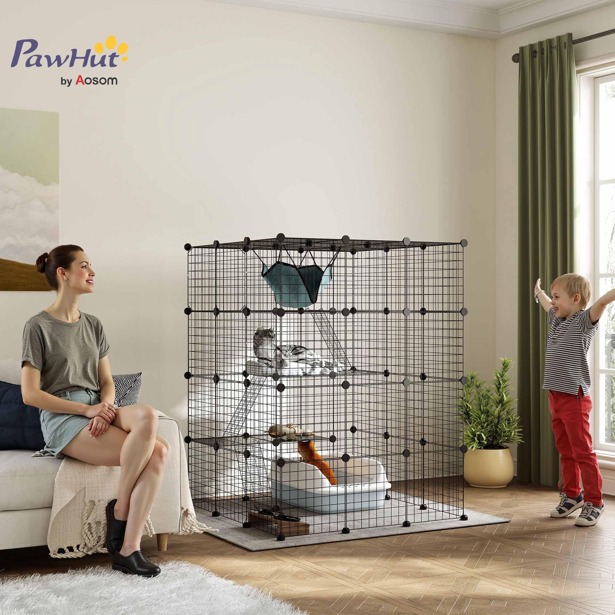 PawHut Clôture pour Animaux domestiques, enclos Lapin intérieur 4 Niveaux, 105 x 105 x 140 cm, Noir