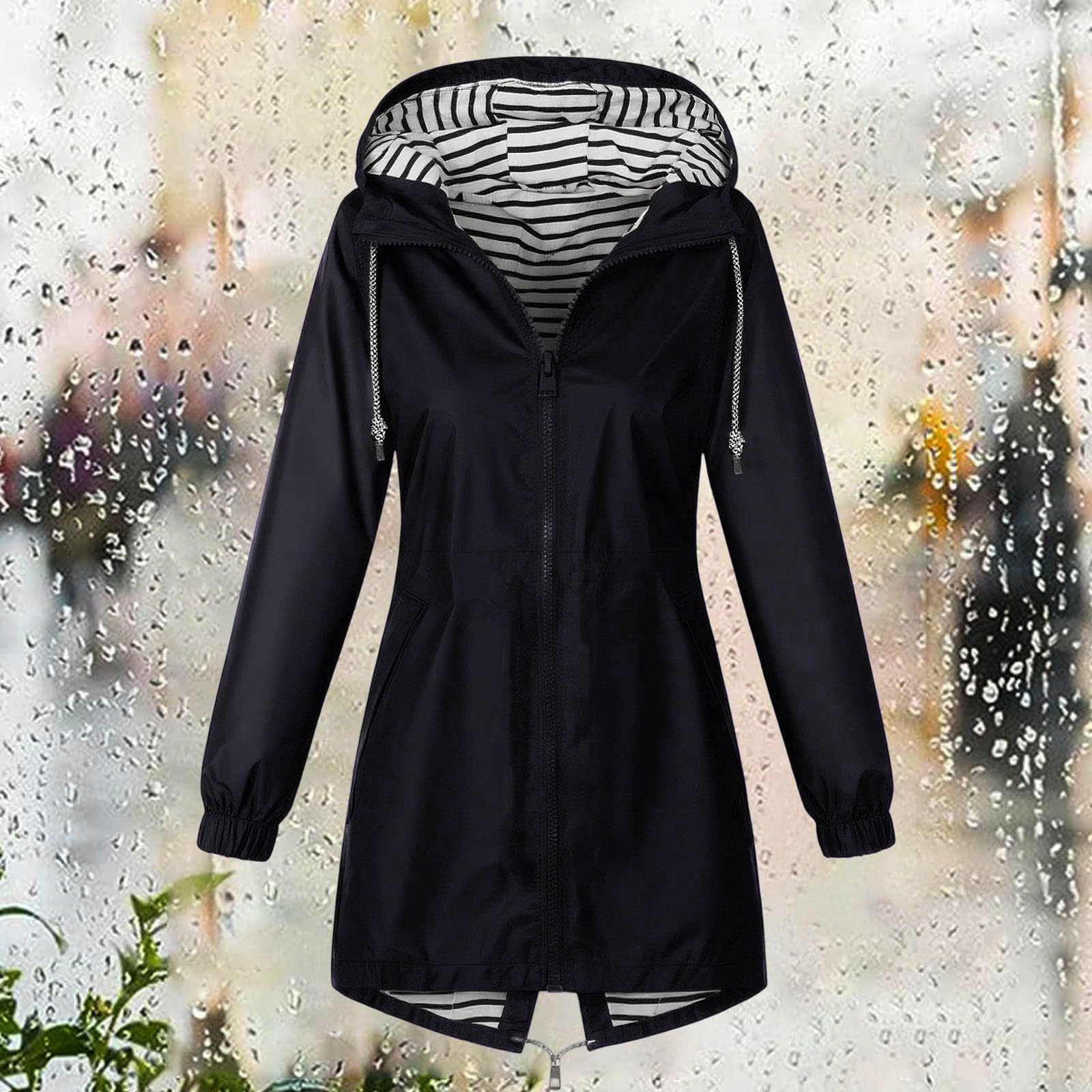 Regenjacke Damen Wasserdicht Jacke mit Kapuze Windbreaker Übergangsjacke