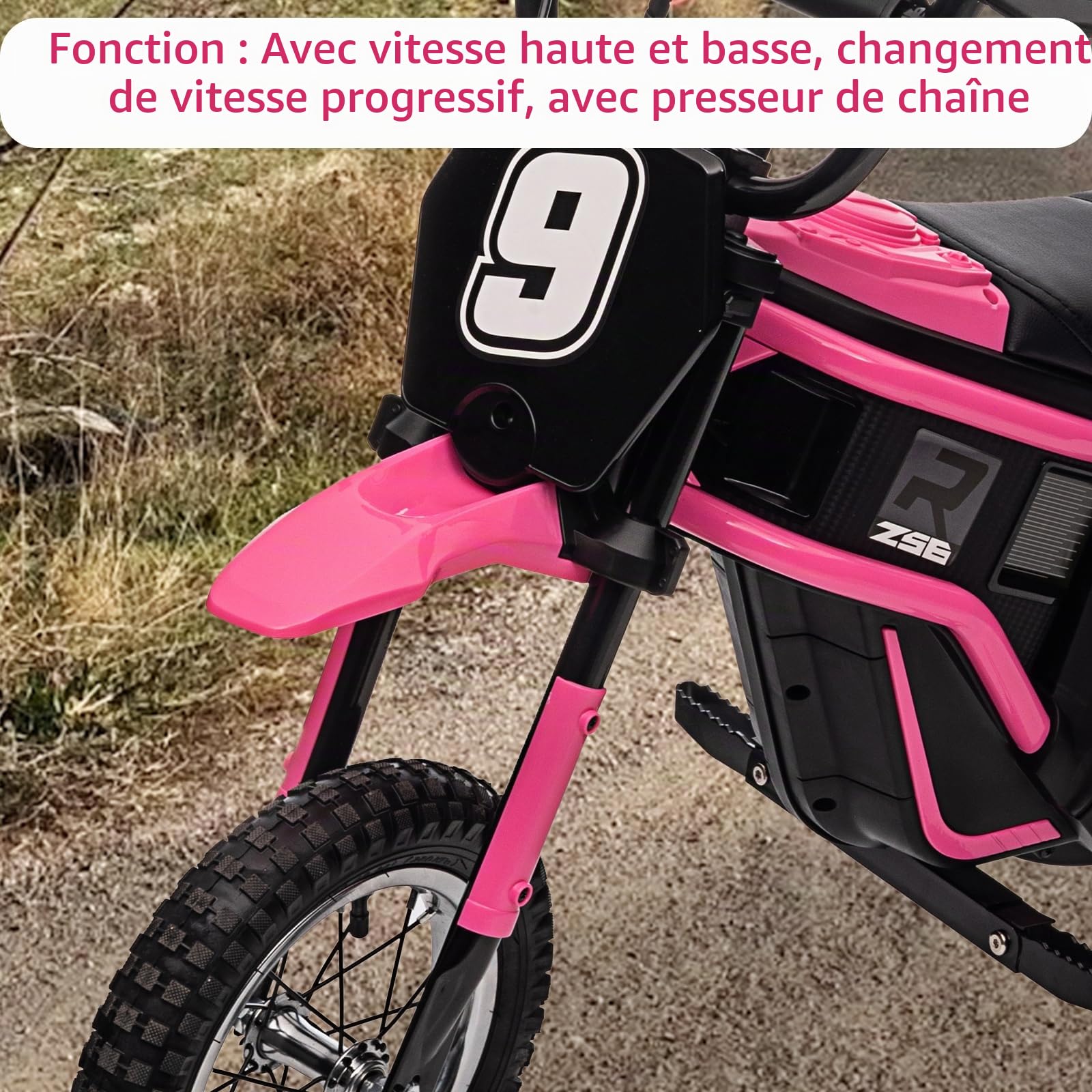 Garvee Moto Électrique Enfants 24V 350W, Moto Cross 3 Vitesses (8/12/23 Km/h), Cadre Renforcé, Suspension Amortie, Poids Max 60 kg, Adapté Aux Enfants 8-12 Ans
