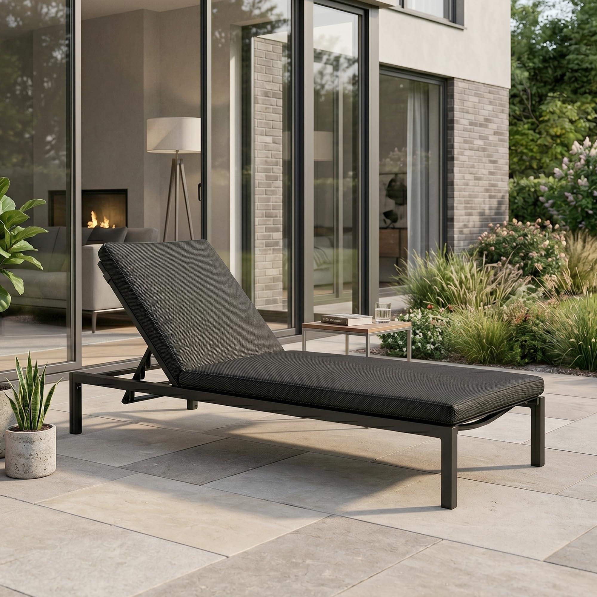 OUTLIVING Rattan & Wicker Outdoor Swimming Poolside Lounger Beach Sunbathing Lawn Patio Chaise Sun Lounger Chair with Cushion & Adjustable Backrest - (Black)