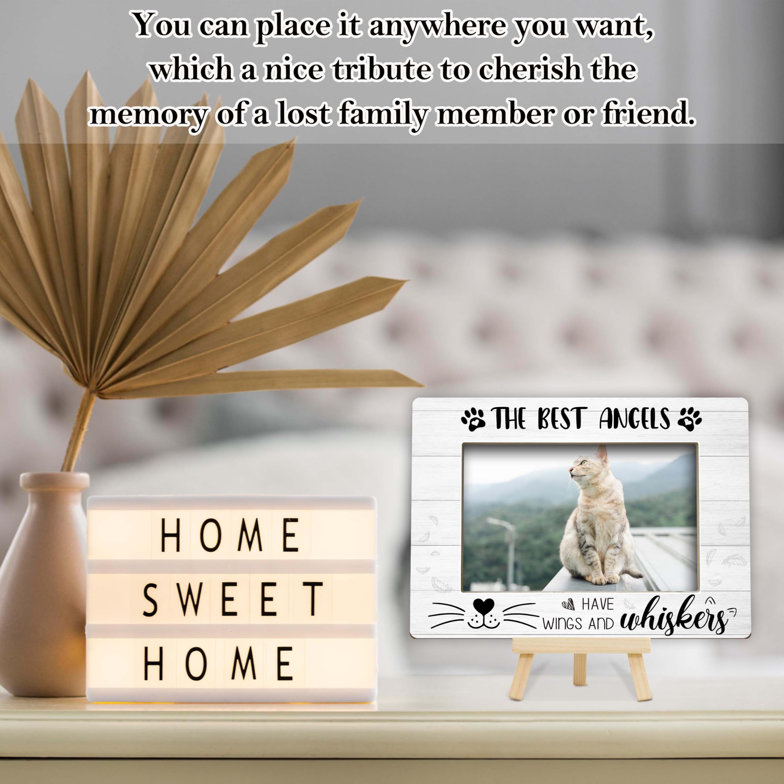 Memorial Gifts for Loss of Cat, Pet Memorial Gifts Wooden Photo Frame with Easel, 4x6 Cat Loss Sympathy Frame for Tabletop Display Photo Insert - G01