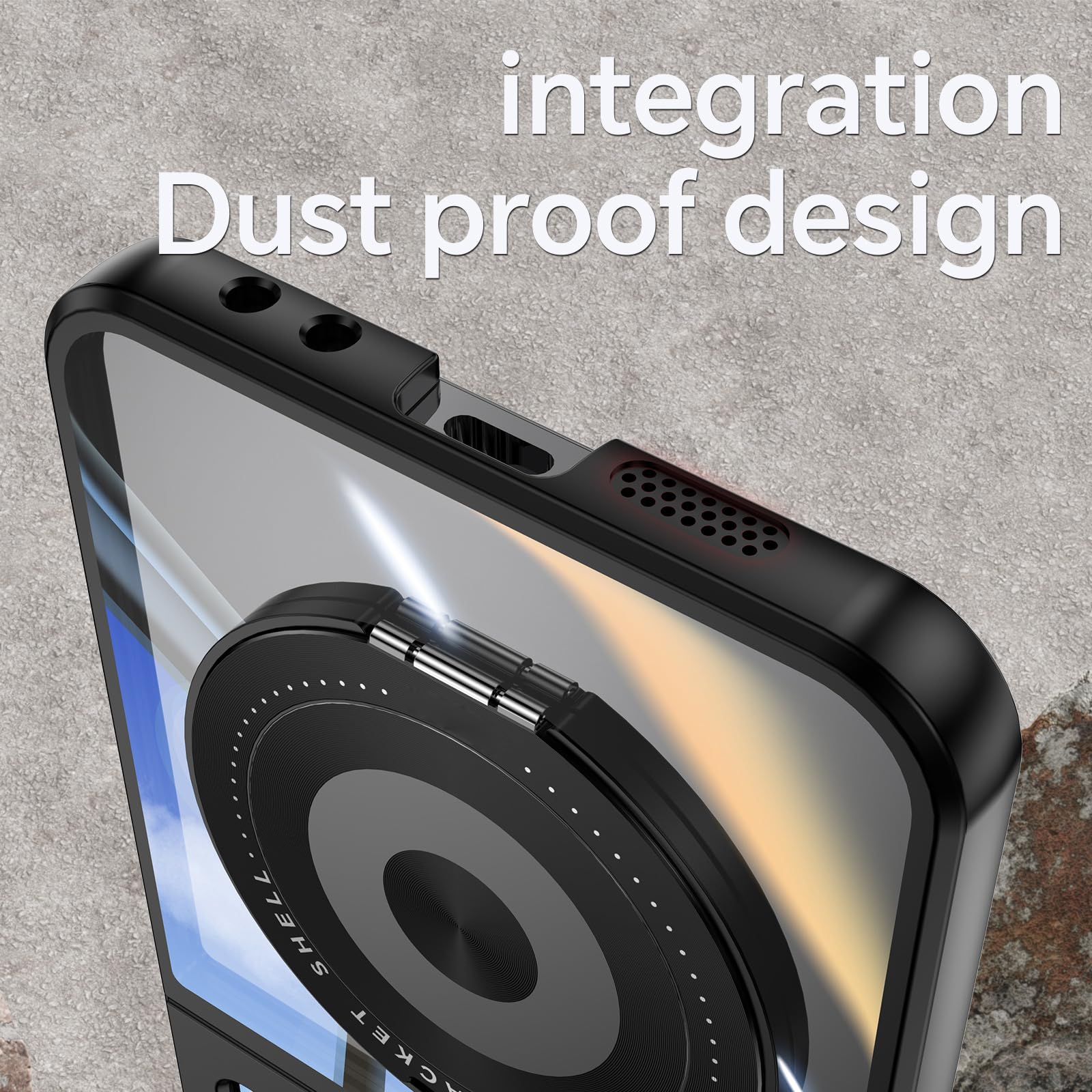 Magnetyczne etui do Samsung Galaxy Z Flip 6, przezroczyste etui z obrotowym pierścieniem, z podpórką, ochrona przed wstrząsami, niebieskie, z klapką 6