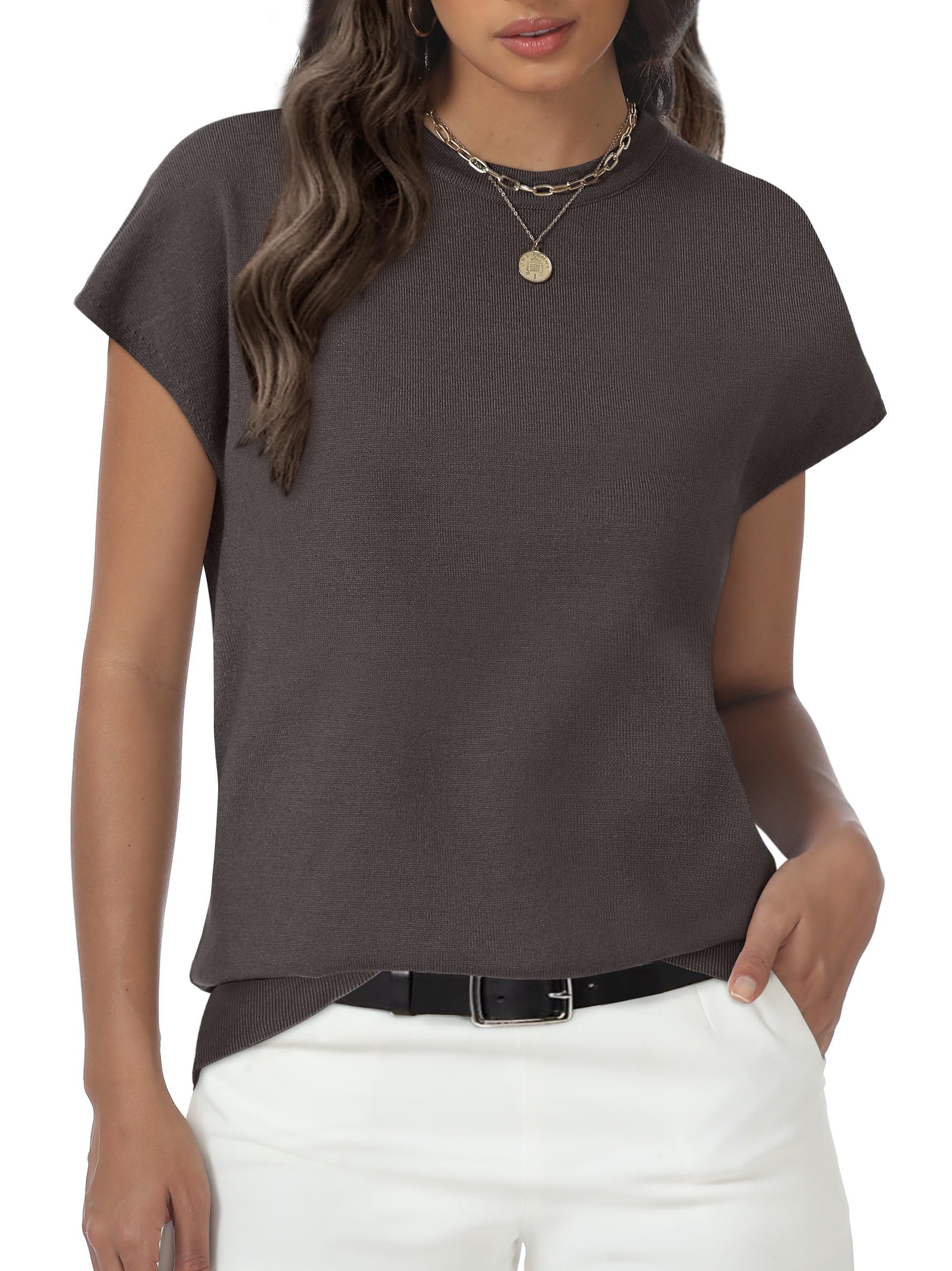 Womens Tops Summer Sweaters Short Sleeve Shirts Dressy Casual Basic Casual Cap Sleeve Tops Beach Vacation Clothes