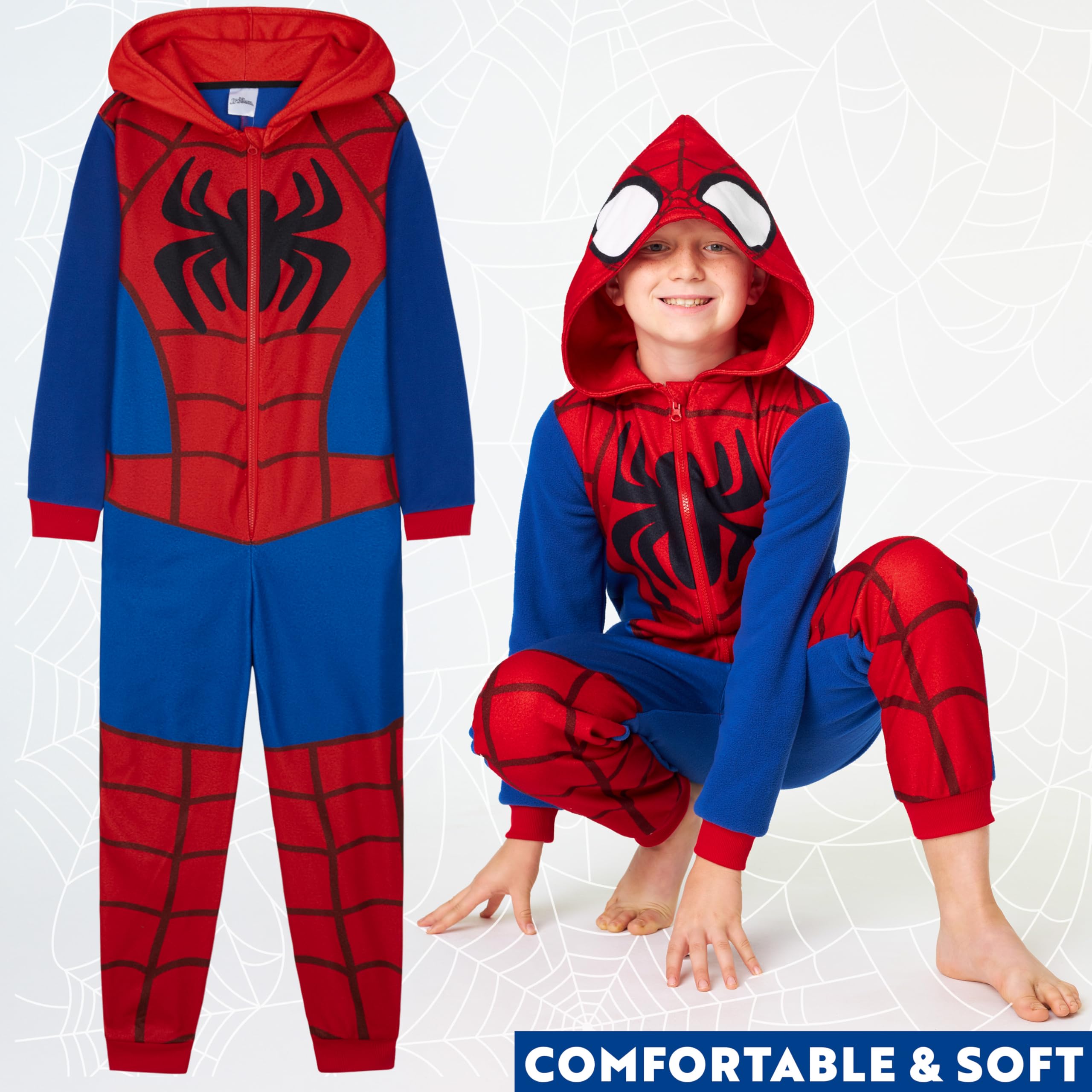 Marvel Spiderman Pyjama Combinaison Garcon, Grenouillere Enfant, Surpyjama Polaire avec Capuche, Cadeau Super-héros