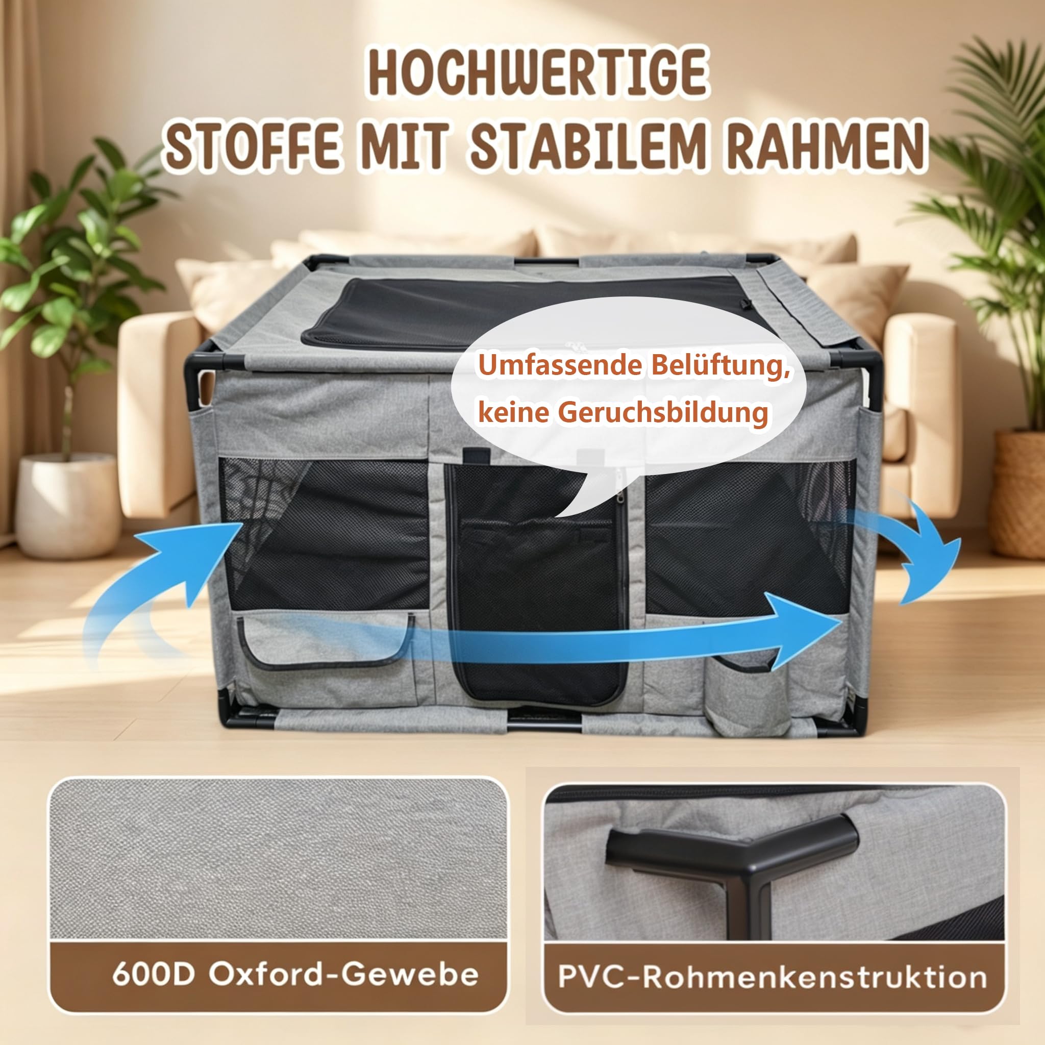 Welpenauslauf Laufstall Hund Welpenlaufstall aus Oxford-Gewebe, Tierauslauf Tierlaufstall PVC-Rohren Hundekäfig Katzengehege Indoor Outdoor für Hunde & Katzen mit atmungsaktives Netz, 100x60x60cm
