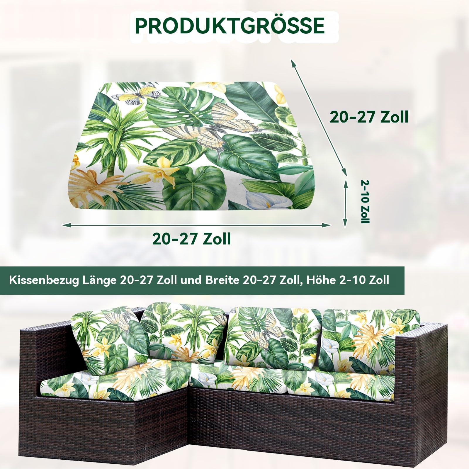 LiveGo Stretch-Sofa-Kissenbezug, Ersatz-Kissenbezug für Terrassenmöbel, Couch-Schonbezüge, Stuhl-Sitzbezug, weicher Flexibilitätsschutz (8, grüne Blätter)