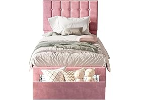 LIKIMIO Girls Twin Bed Frame: Velvet Pink Under-Bed Storage