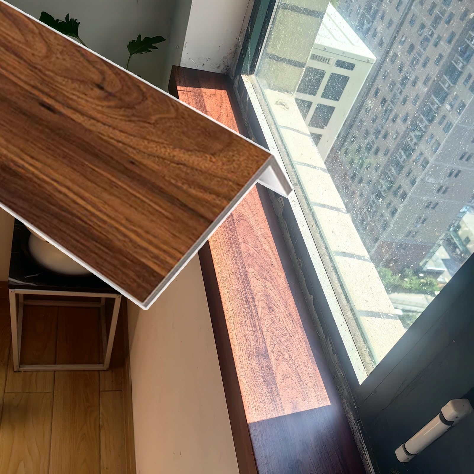 Window Sill Cover Wood Grain Trims Window Sill Cover L-shape, Bay Windows Edge Protector Plate for Balcony, Walnut Colour Window Sills Ledge Guard
