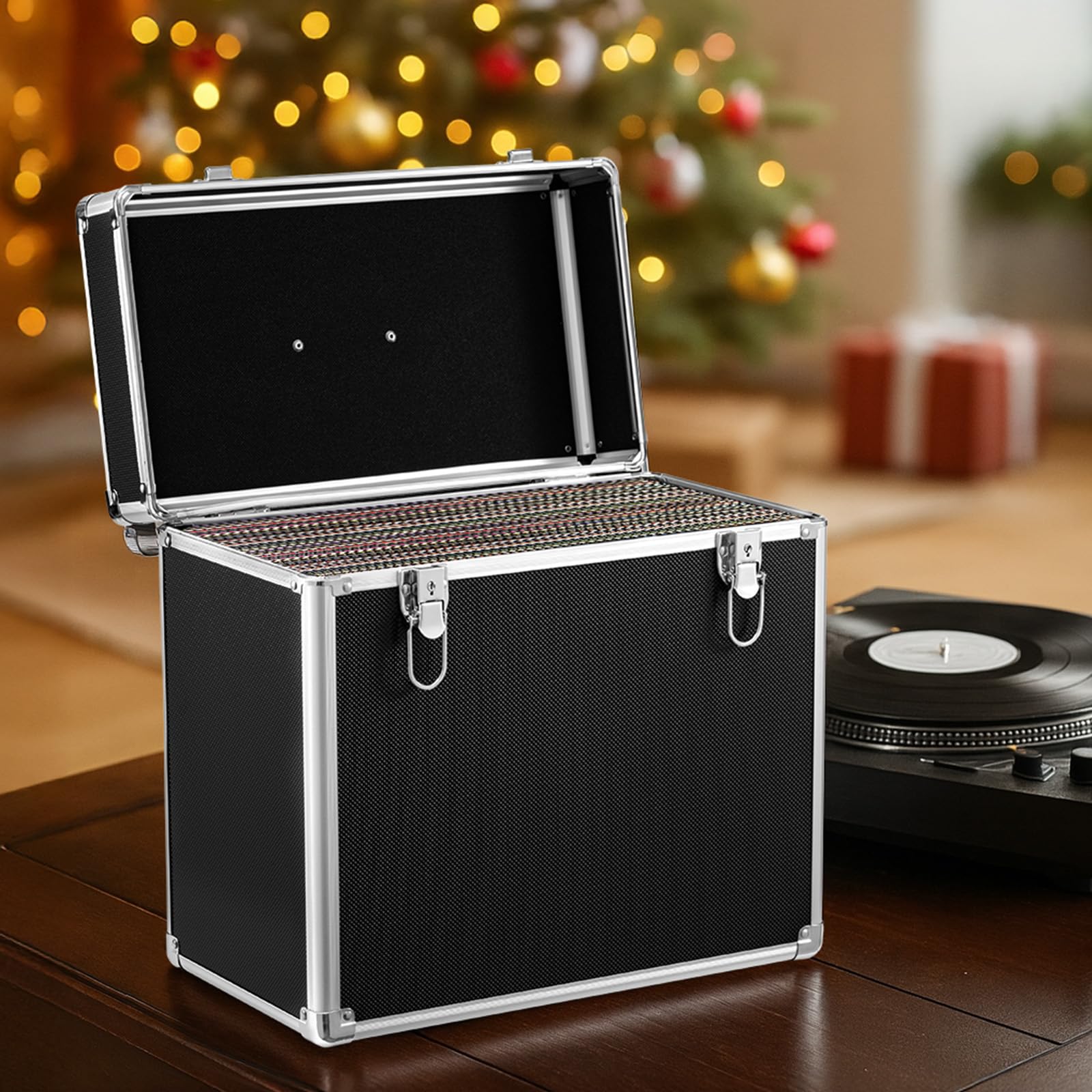 Trintion Schallplatten Aufbewahrung 50 LP Plattenkoffer Schallplattenkoffer Tragbarer Abschließbarer Vinyl Koffer für 12-Zoll Schallplatten Schutzbox mit Transportfunktion Record Case Schwarz