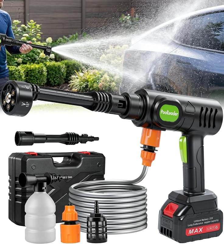 Lavadora portátil sem fio PoolLeader para limpeza automotiva com bico ajustável 6 em 1 e canhão de espuma