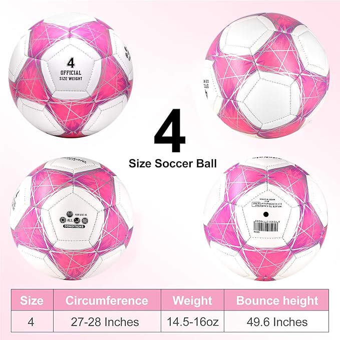 Balón de fútbol STEEFAN tamaño 4 color rosa con bomba miniatura 5