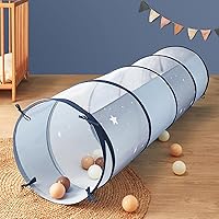 TinyLand Blue Pop Up Play Tunnel for Toddlers - 69" Foldable Crawl Tent with Breathable Mesh, Indoor Outdoor Fun for Babies & Pets