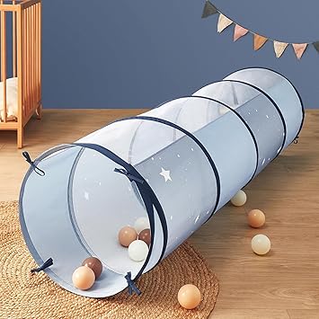 Tiny Land Kids Play Tunnel Tent for Toddlers, 69" x 18" Foldable Crawl Toys for Baby, Indoor & Outdoor Pop Up Dog Tunnel with Breathable Mesh Blue
