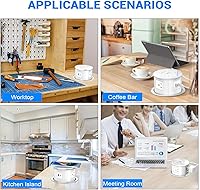 Vista 6 de XBA Toma de corriente desplegable con cargador inalámbrico de 15 W, 4 enchufes de CA, 1 USB-A y 1 USB-C, ojales de alimentación de escritorio Blanco