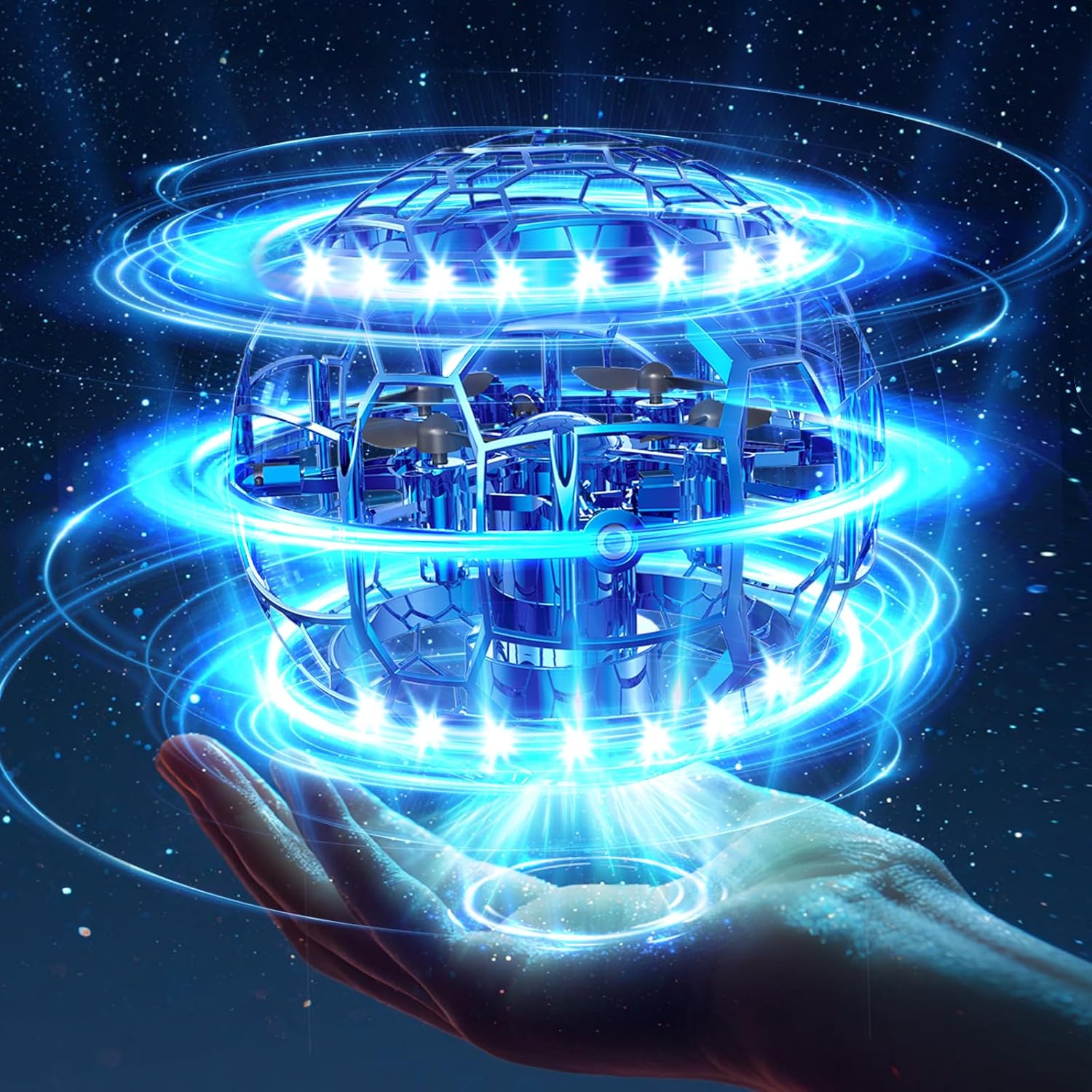 Upgrade Flying Orb Ball 2025 Magic Hover Galaxy Ball Orb Drone 360° Spin RC & Hand-Controlled Cosmic Boomerang Globe Ball Flying Spinner Toys Cool Christmas Gifts for Kids 6+ Year Old Boys Girls, Blue