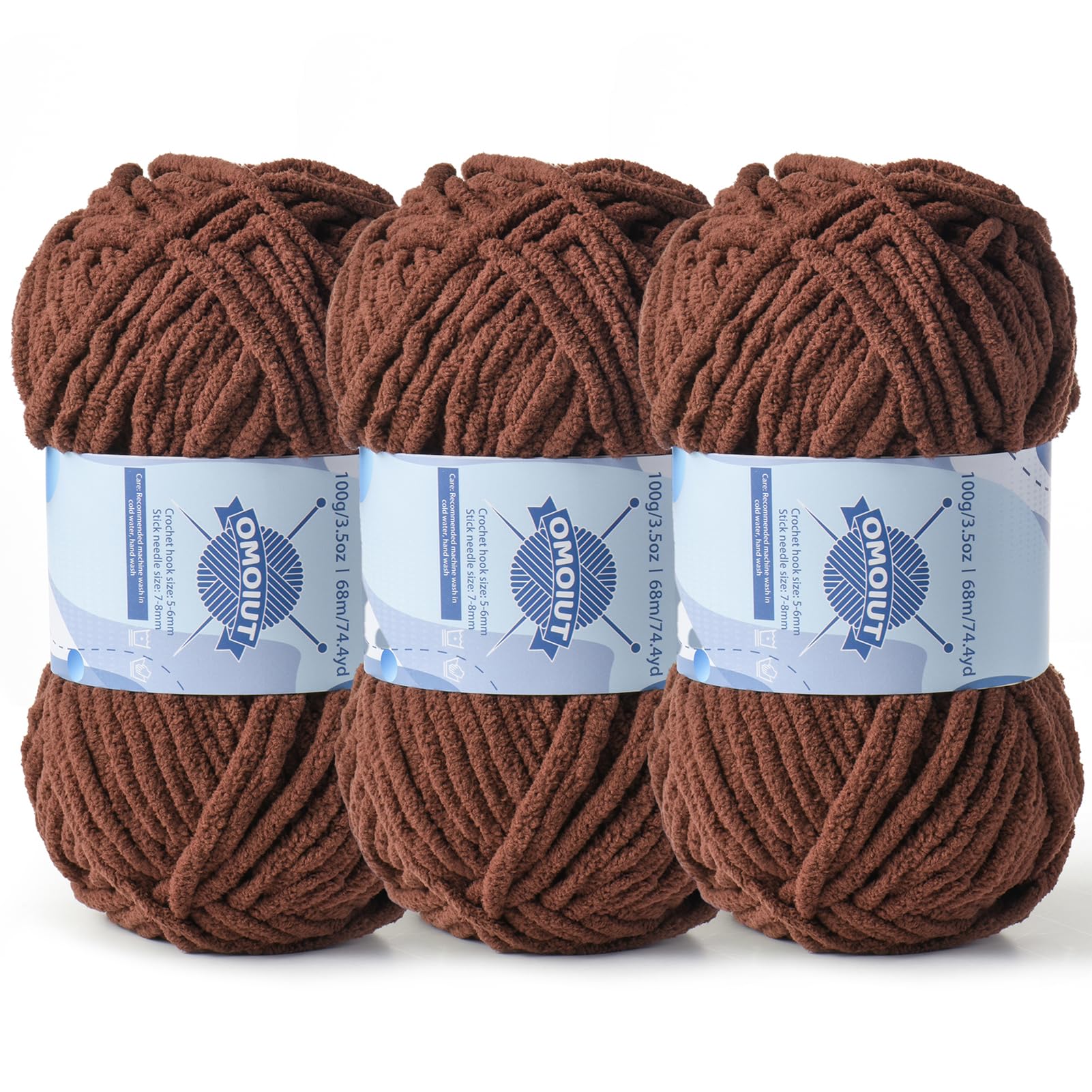 3 Pack Chunky Chenille Yarn for Crocheting, Baby Yarn for Crocheting Soft Blankets, Bulky Yarns for Crochet Amigurumi, 300g (223yds) Fluffy Velvet Yarns for Hand Knitting (3 Deep Coffee)