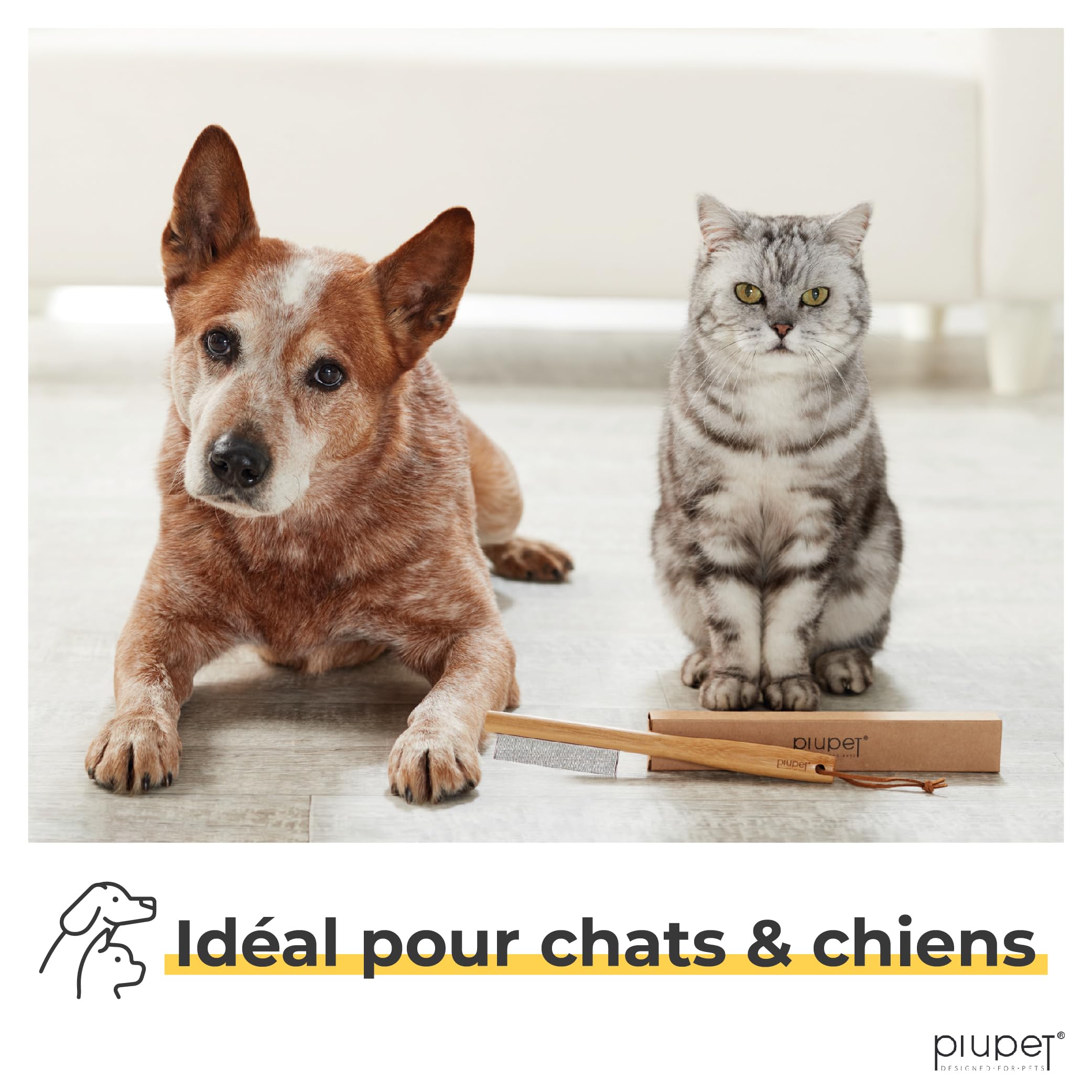 PiuPet® Peigne Anti puces pour Chat/Chien I Pas de matière Plastique I Peigne a Puce I Brosse Chat/Peigne Chien I Anti-puces, poux et tiques pour Chiens I Anti Puces Chaton | Peigne puces Chat