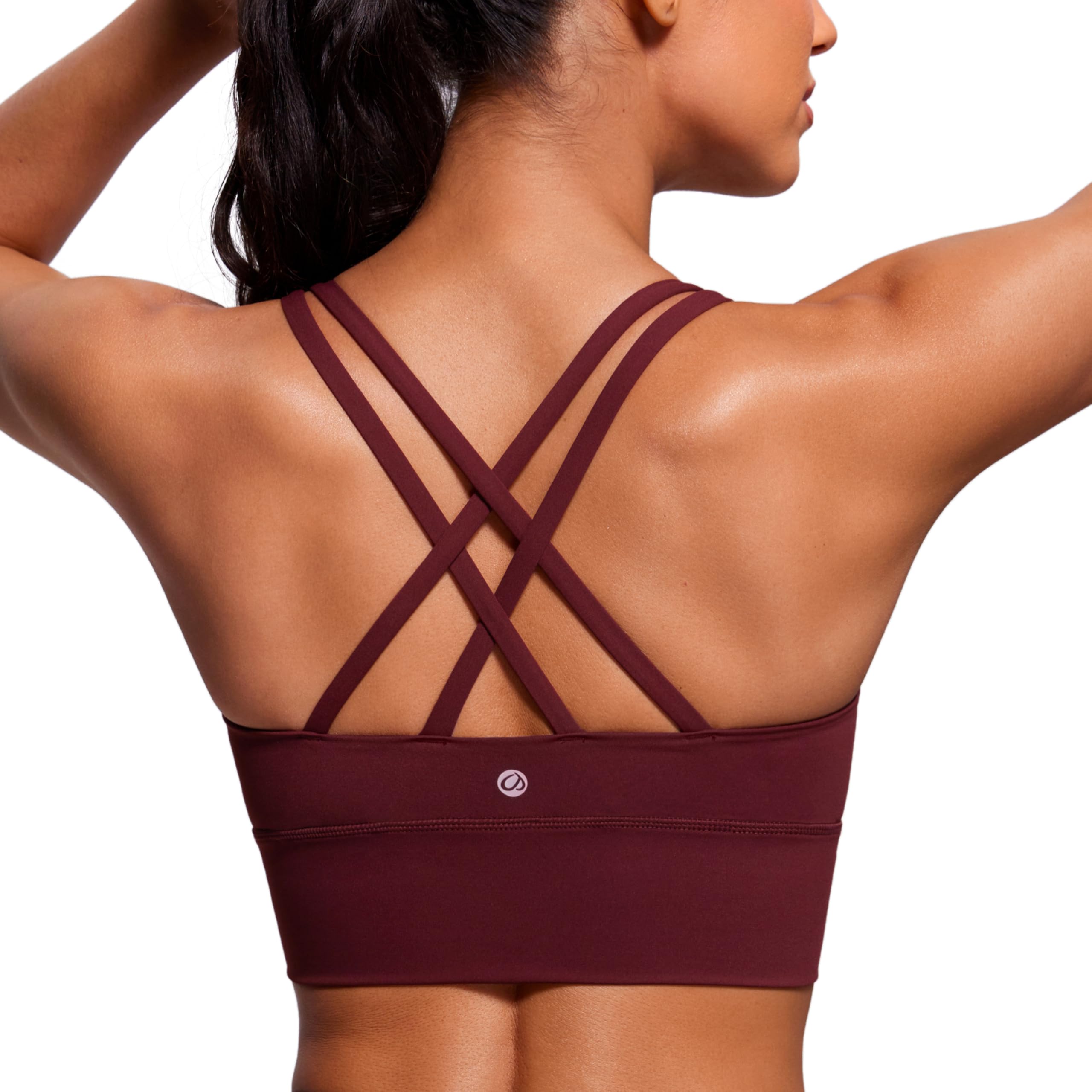 CRZ YOGA Naked Feeling Strappy Longline Sports Bras for Women - Medium Impact Criss Cross Yoga Padded Workout