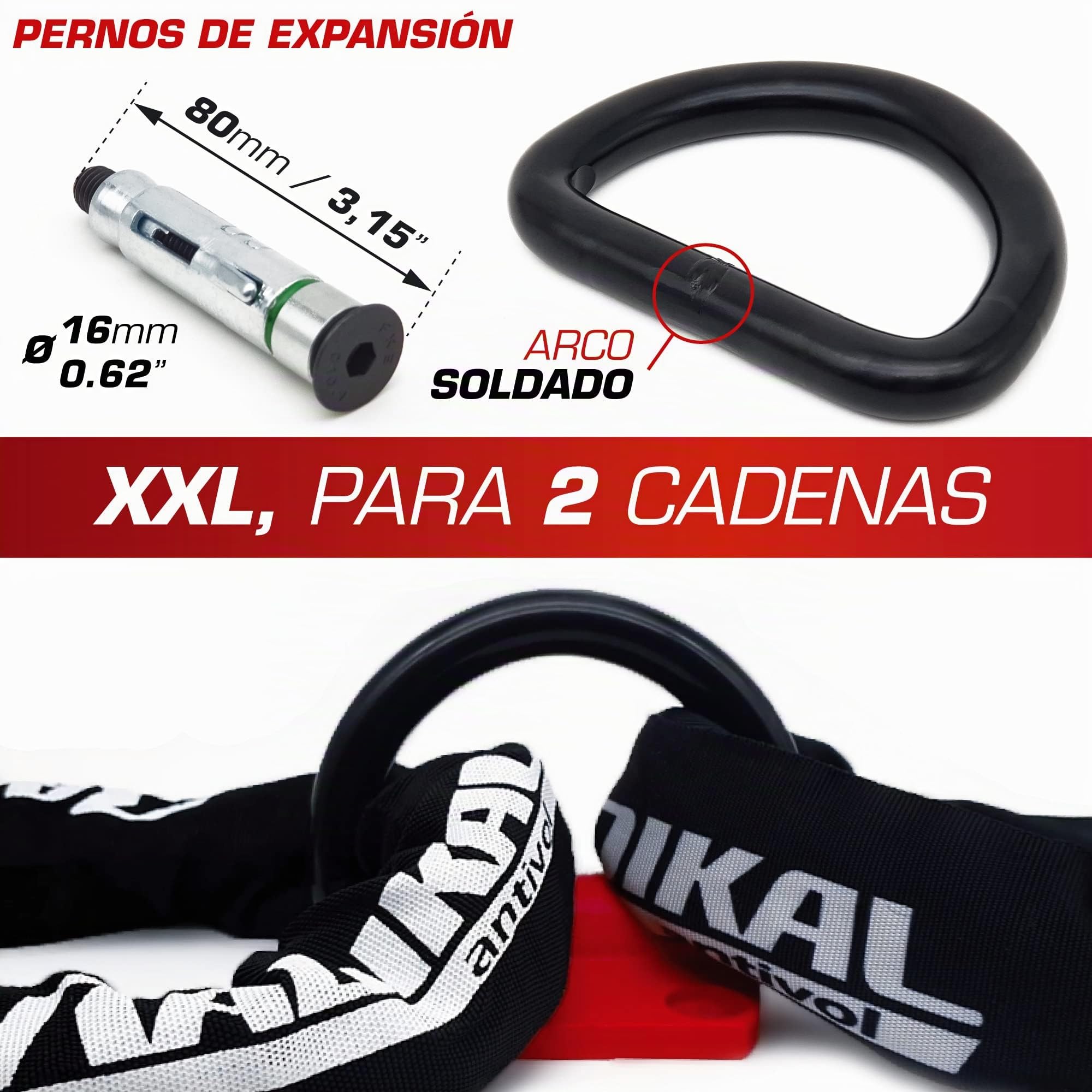 RADIKAL RK60 Anclaje Suelo Pared XXL Premium con Anilla Basculante de ø20mm para 2 Cadenas, Acero Máxima Resistencia y Tacos Blindados, Antirrobo Seguridad Universal para Anclar Moto Garaje Parking