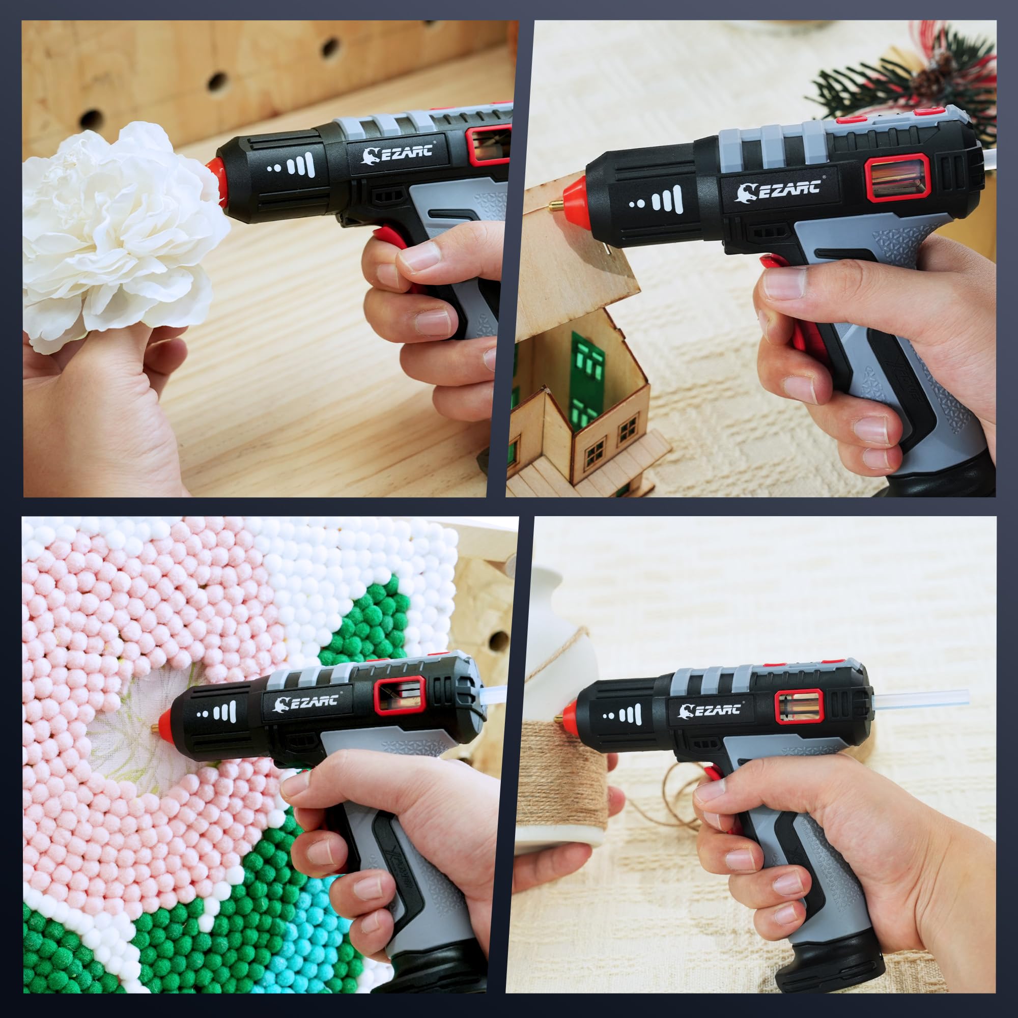 EZARC Pistola de pegamento térmico inalámbrica con 30 barras de pegamento mini, kit de pistola de pegamento mini con calentamiento rápido en 15 segundos, apagado automático inteligente, Gris