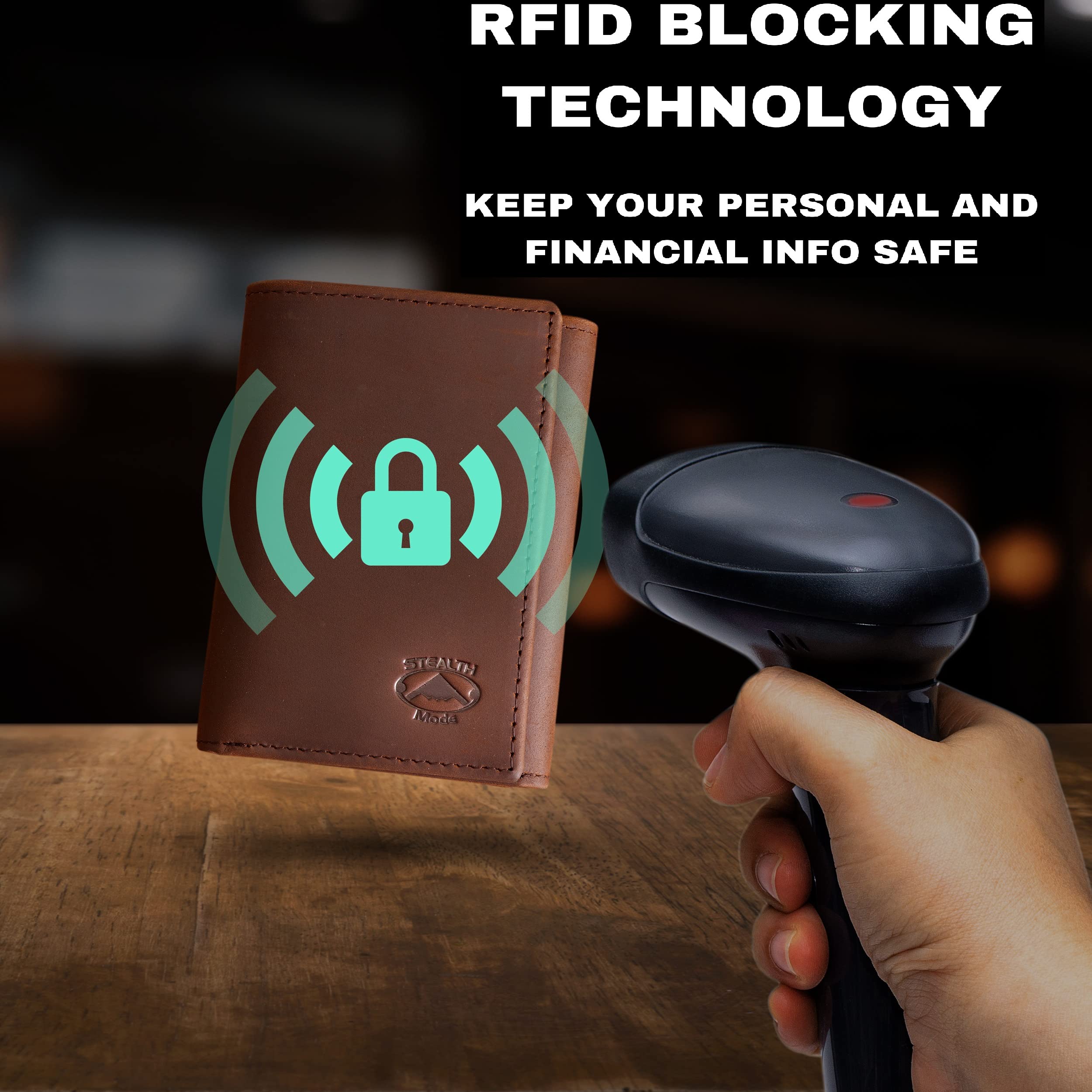 Billetera triple – Cartera con bloqueo RFID con soporte para identificación – Funda de cuero para dinero, tarjetas de crédito – Organizador para hombre, billetera dividida, protección de 5