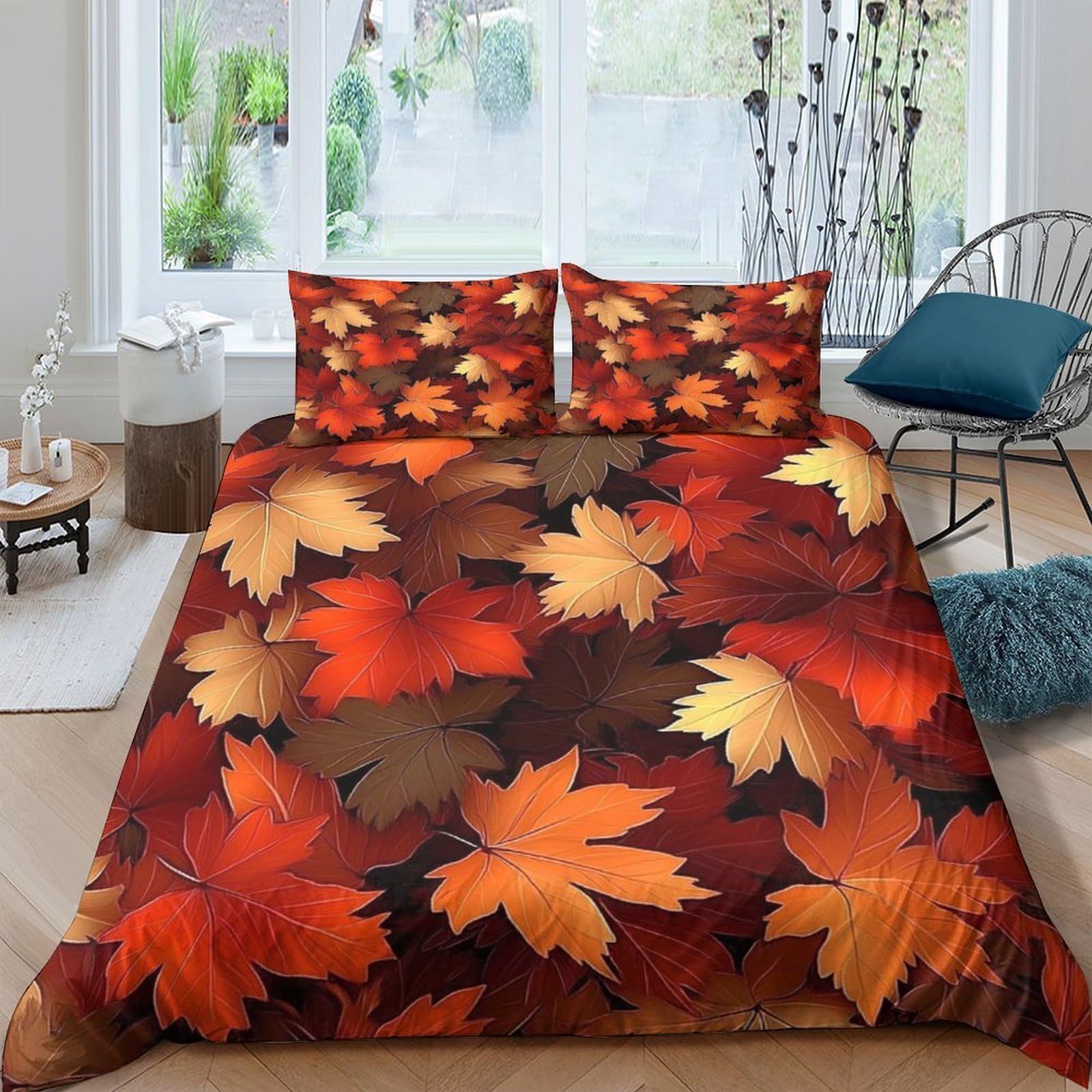 Ctjqhvkz Style-7 3D Printed Autumn Maple Leaves Fitted Sheet Microfiber Soft Breathable Fall Bed Cover For Bedroom Guest Room Decor Single（135X200cm）