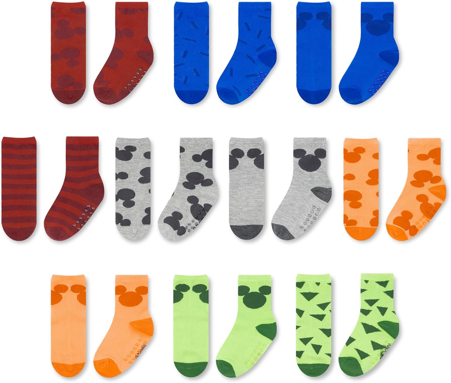 Disney Mickey Mouse Toddler Socks - 10 Pack with Anti-Slip Grippers Featuring Mickey Mouse Clubhouse Characters for Ages 2-4