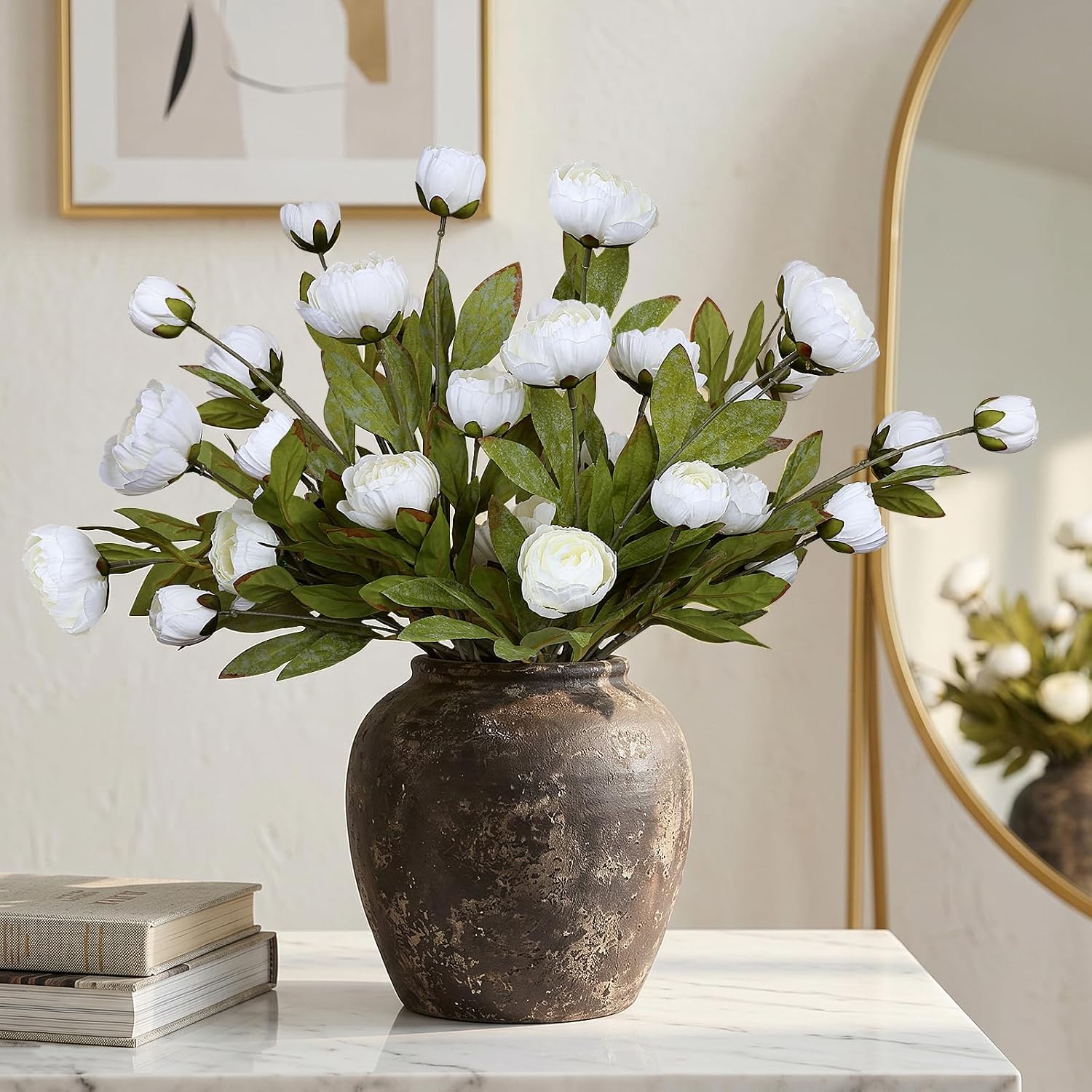 Artificial Silk Flowers Peony, 27", Cream White