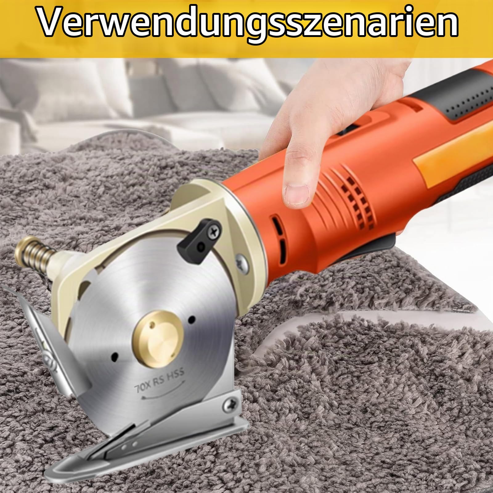 Kartonschneider, Stoffschneider Kabellos Elektrischer Stoffschneider 2 * 2000 mAh AKKU 12V 240W 70 mm Klingengröße 25 mm Max Schnittdicke Enthält 2 Ersatzklingen (insgesamt 3) für Tuch Stoff Teppich