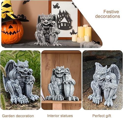 Miniatura 6 de Estatua de escultura de gárgola,Estatua de decoración de piedra gótica,Decoración de patio al aire libre, decoración de porche de césped, adorno de