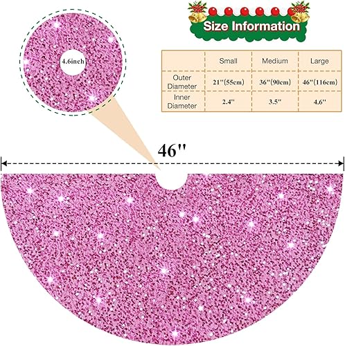 Miniatura 2 de Falda de árbol de Navidad rosa de 46 pulgadas, falda de árbol de lentejuelas para árbol de granja, cubierta de soporte para árbol de Navidad, falda