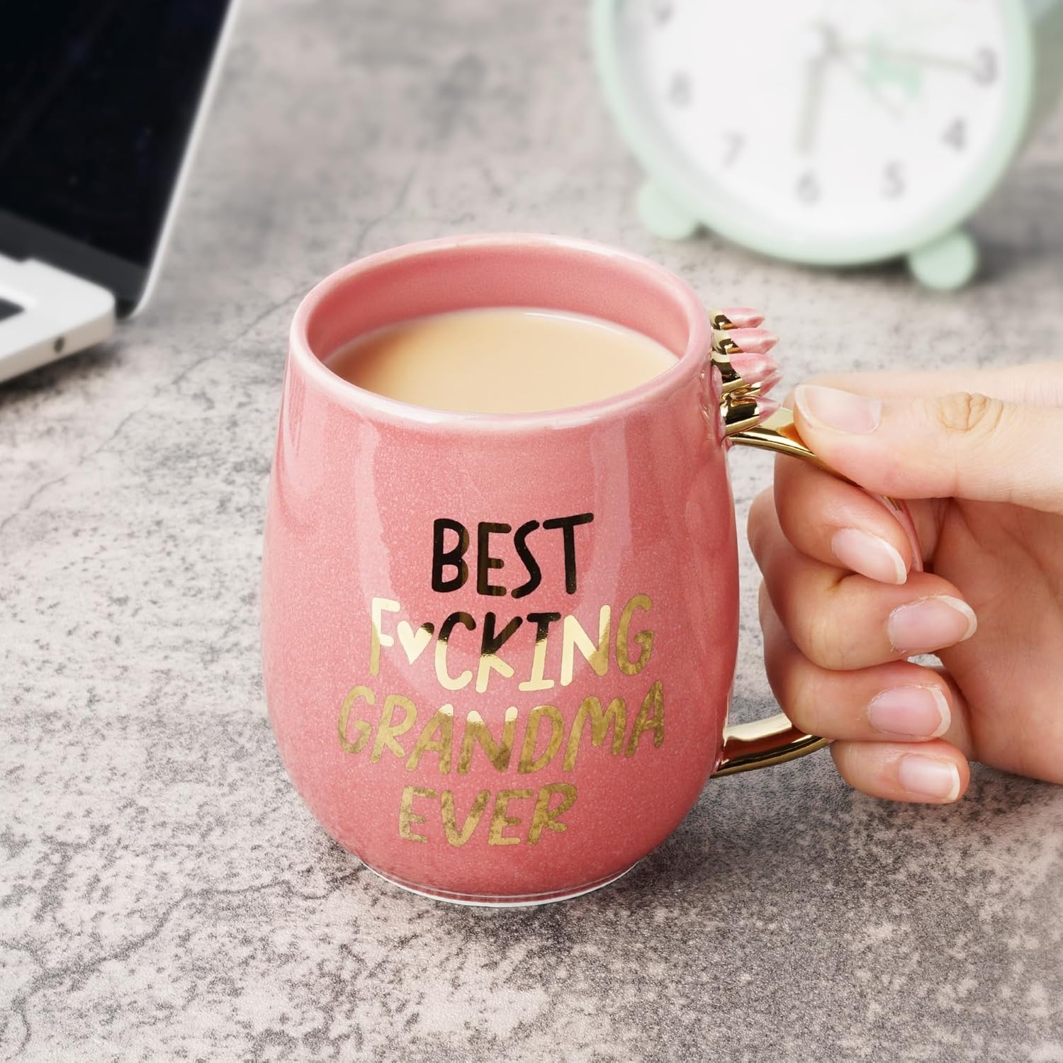 Hendson Grandma Birthday Gifts - Best Grandma Ever - Funny Gift For Nana, New Grammy, Pregnancy Announcement For Grandparents, Nana To Be, Grandmother - Coffee Cup, 13oz Pink Amethyst Series - Image 6