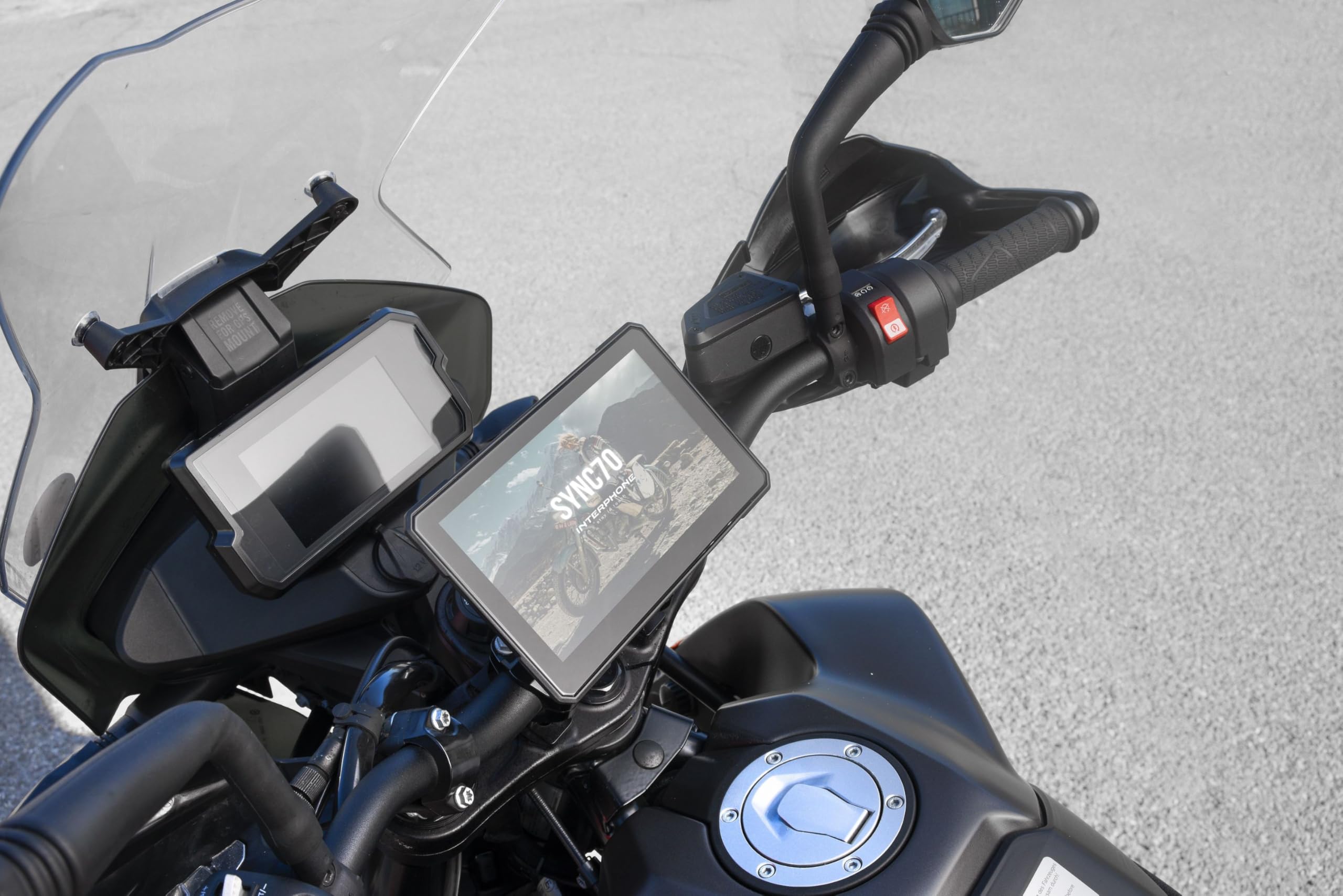 INTERPHONE SYNC70 Motocyklowy Carplay do Apple i Android – 7-calowy wyświetlacz WiFi i Bluetooth z wykrywaniem martwego kąta i dwoma kamerami – wyświetlacz Carplay z uchwytem QUIKLOX, wodoszczelność