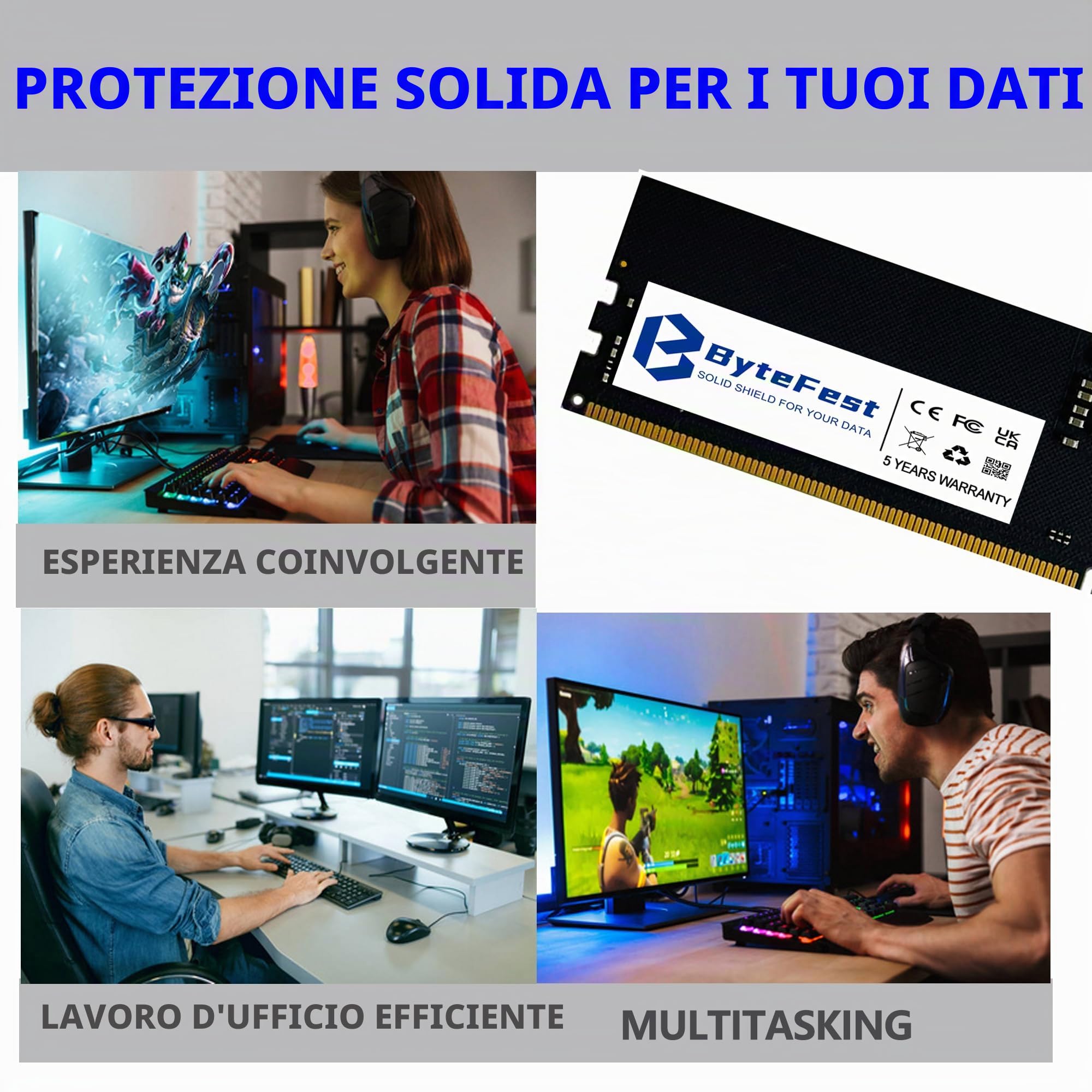 DDR5 RAM 16GB 4800MHz PC5-38400 CL40 UDIMM 1.1V 288 Pin Desktop Computer Aggiornamento RAM del modulo di memoria
